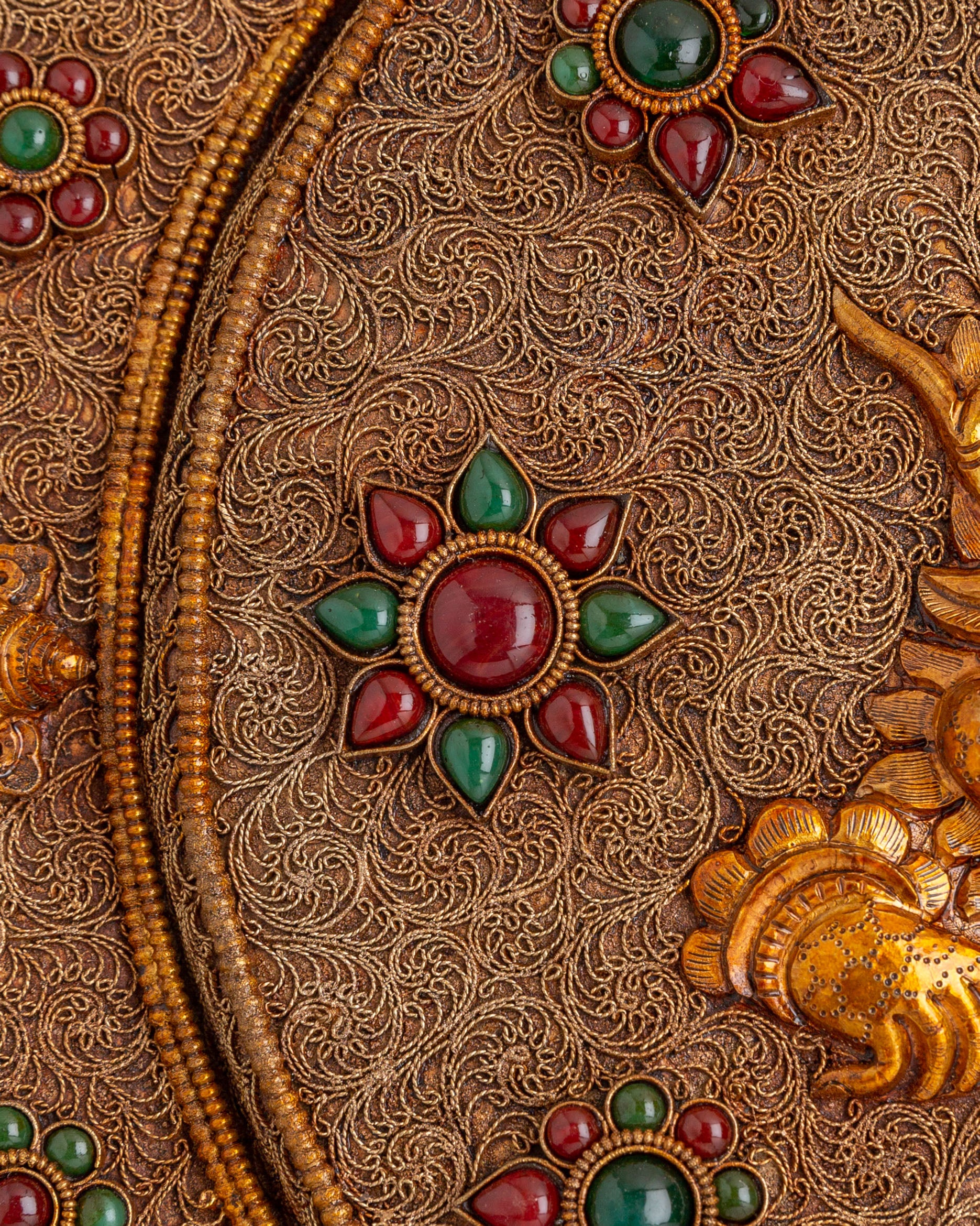 Himalayan Cheppu Wall Hanging | Copper Gemstone Buddhist Decor