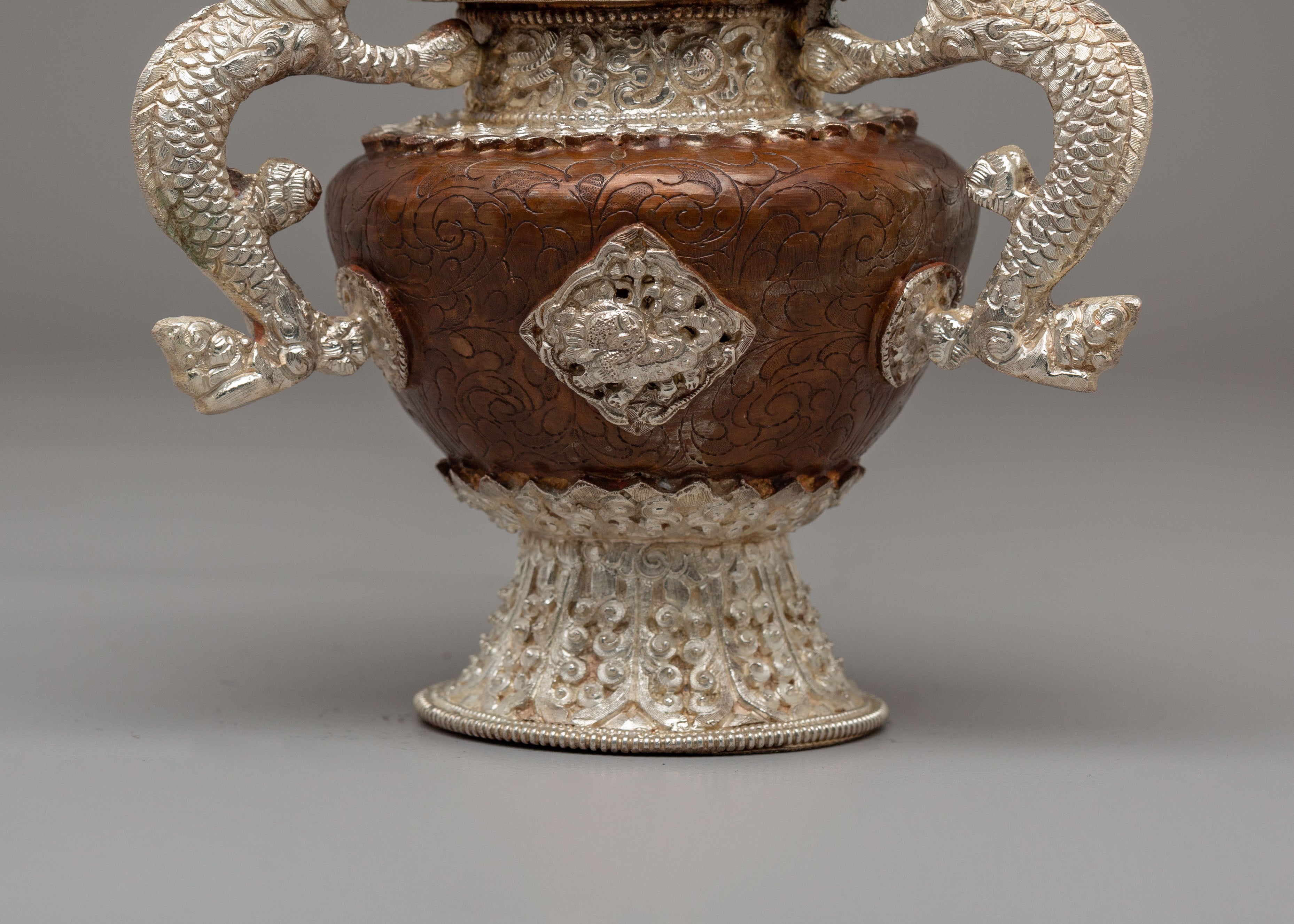 Tibetan Sacred Incense Burner | Oxidized Copper Body with Silver Plating