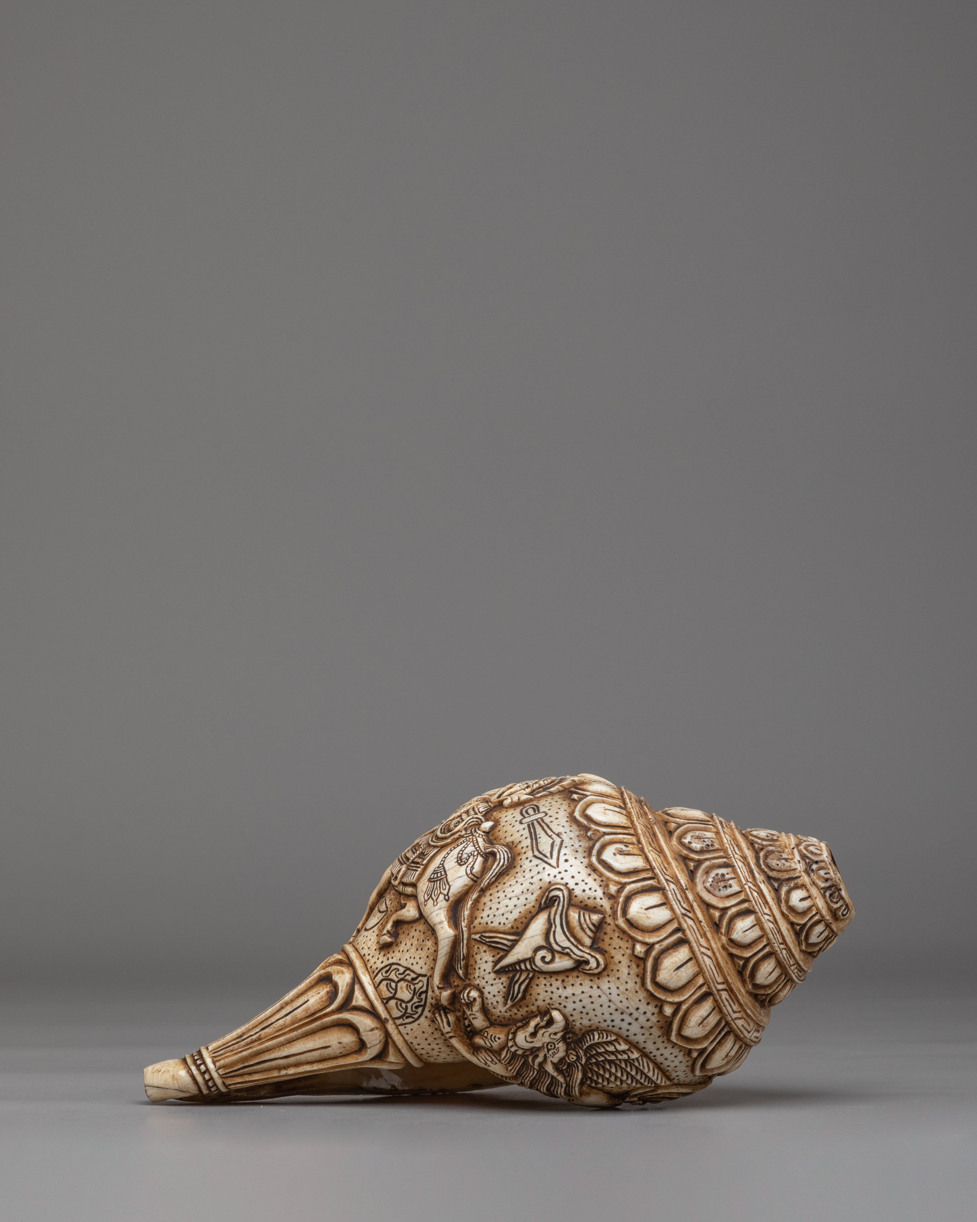 Handcarved Ritual Conch | Sacred Buddhist Artifact
