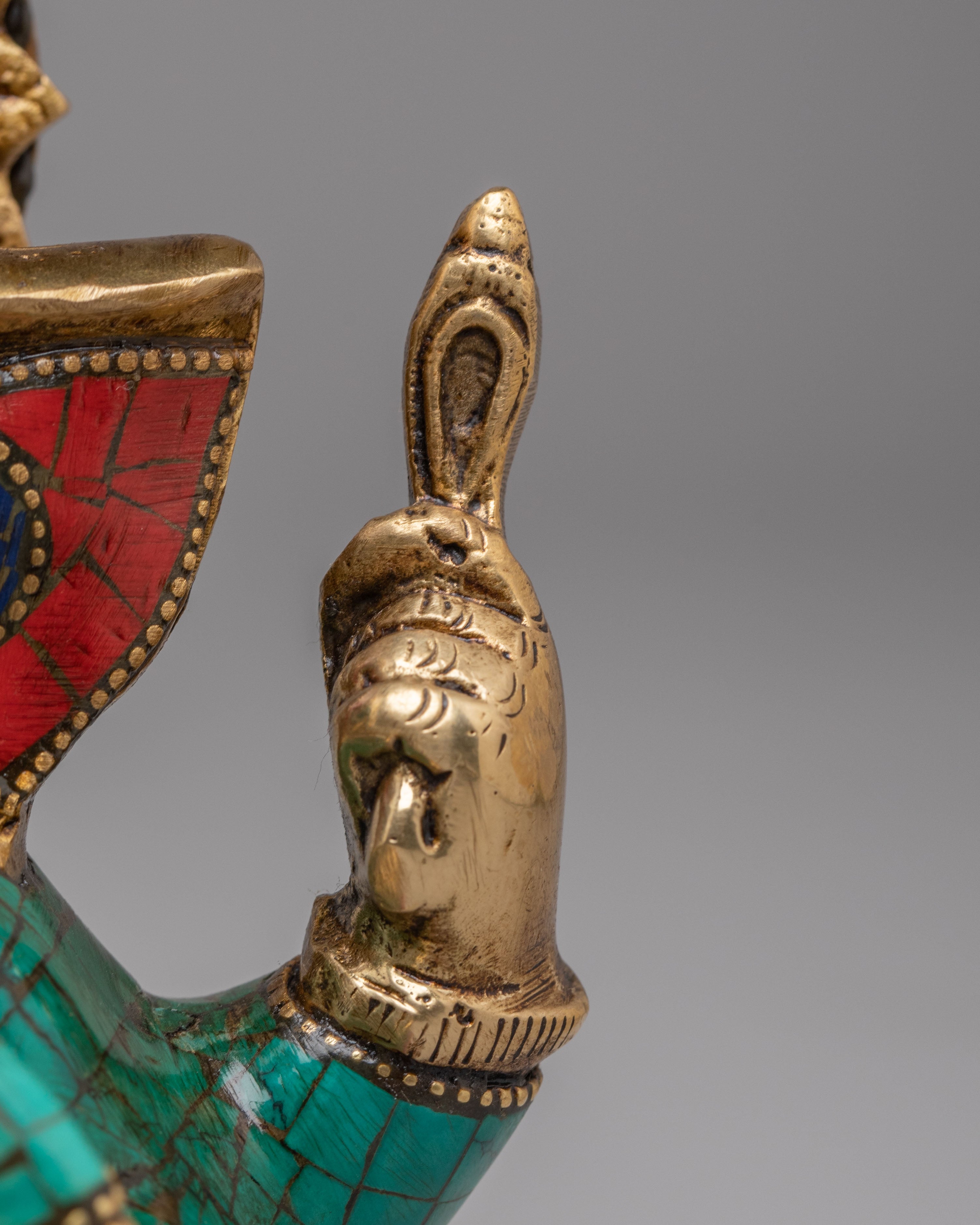Turquoise Ganesha Statue | Handcrafted Gemstone Brass Hindu Deity Sculpture