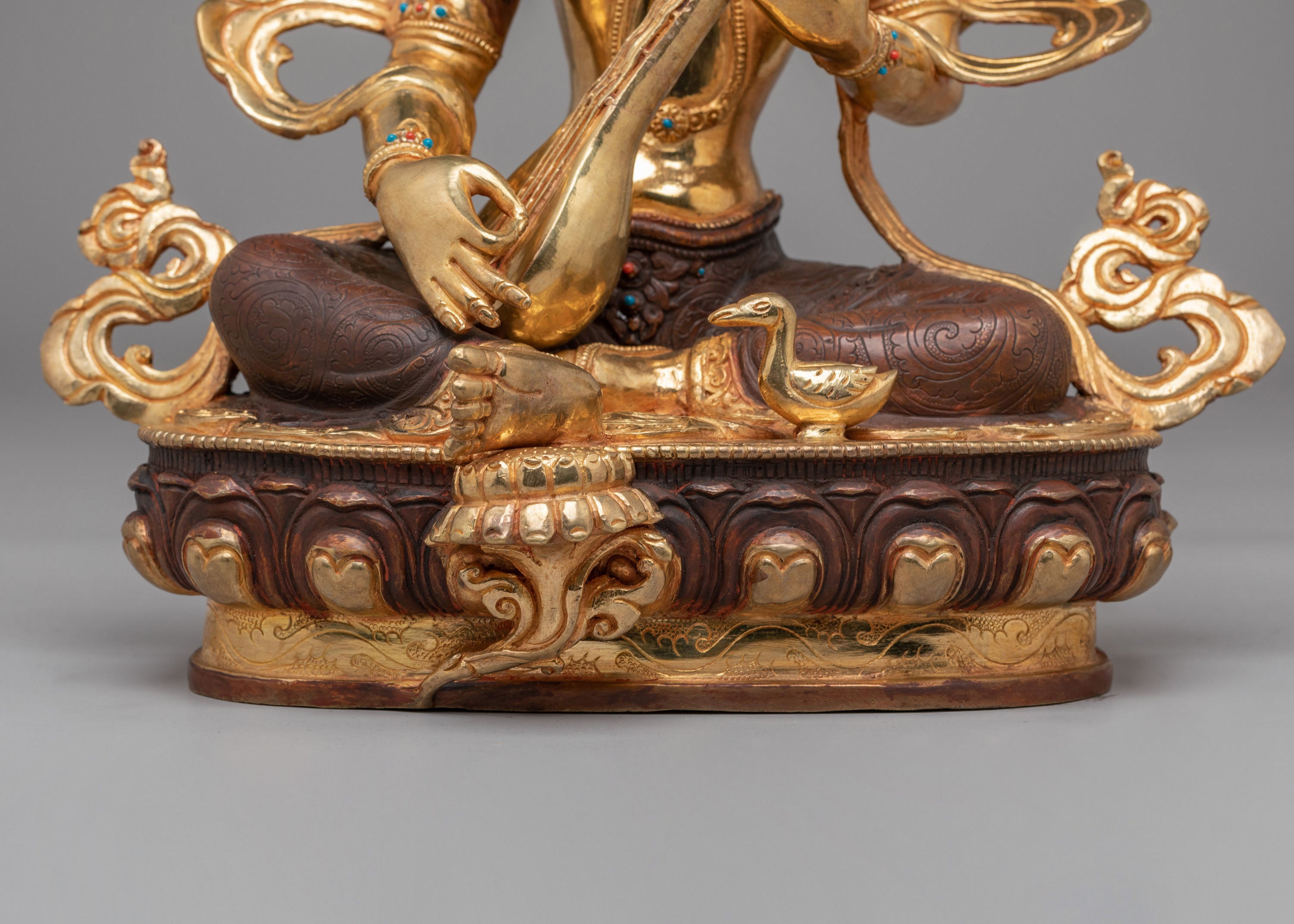 Saraswati Statue for Wisdom | 24K Gold Plated Copper Saraswati