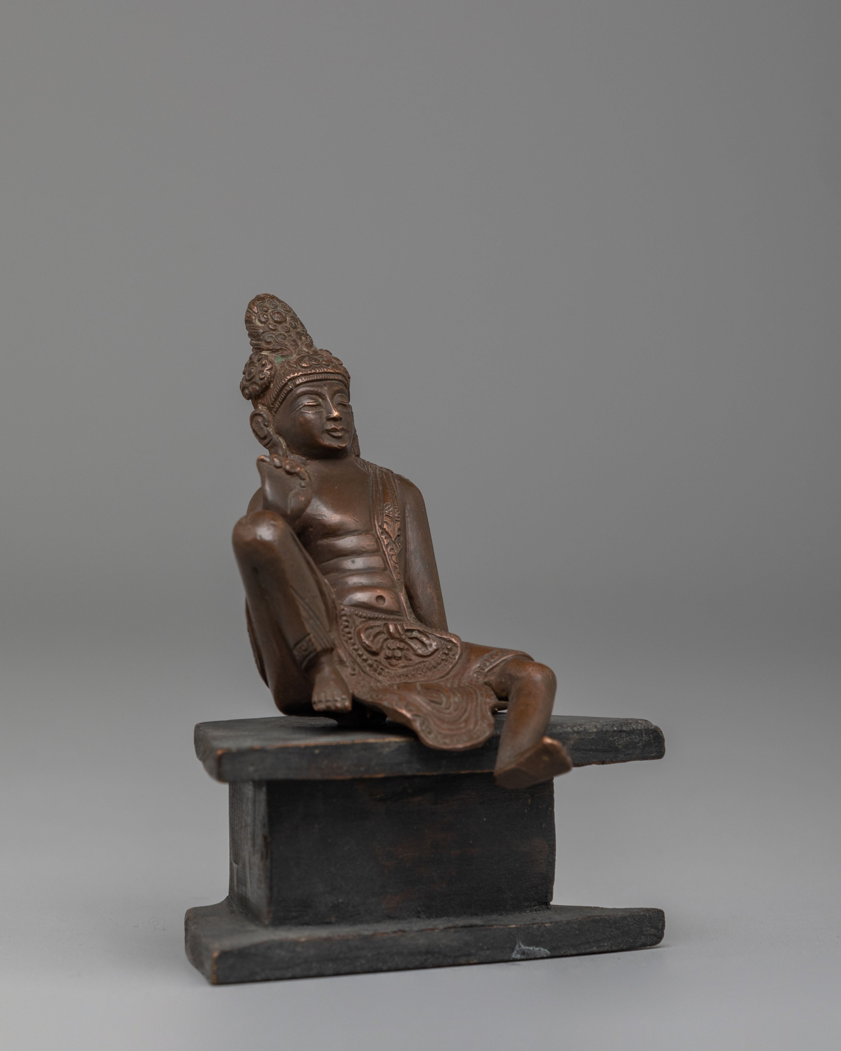 Handmade Indra Statue | Copper Lord Indra Figure with Wooden Base