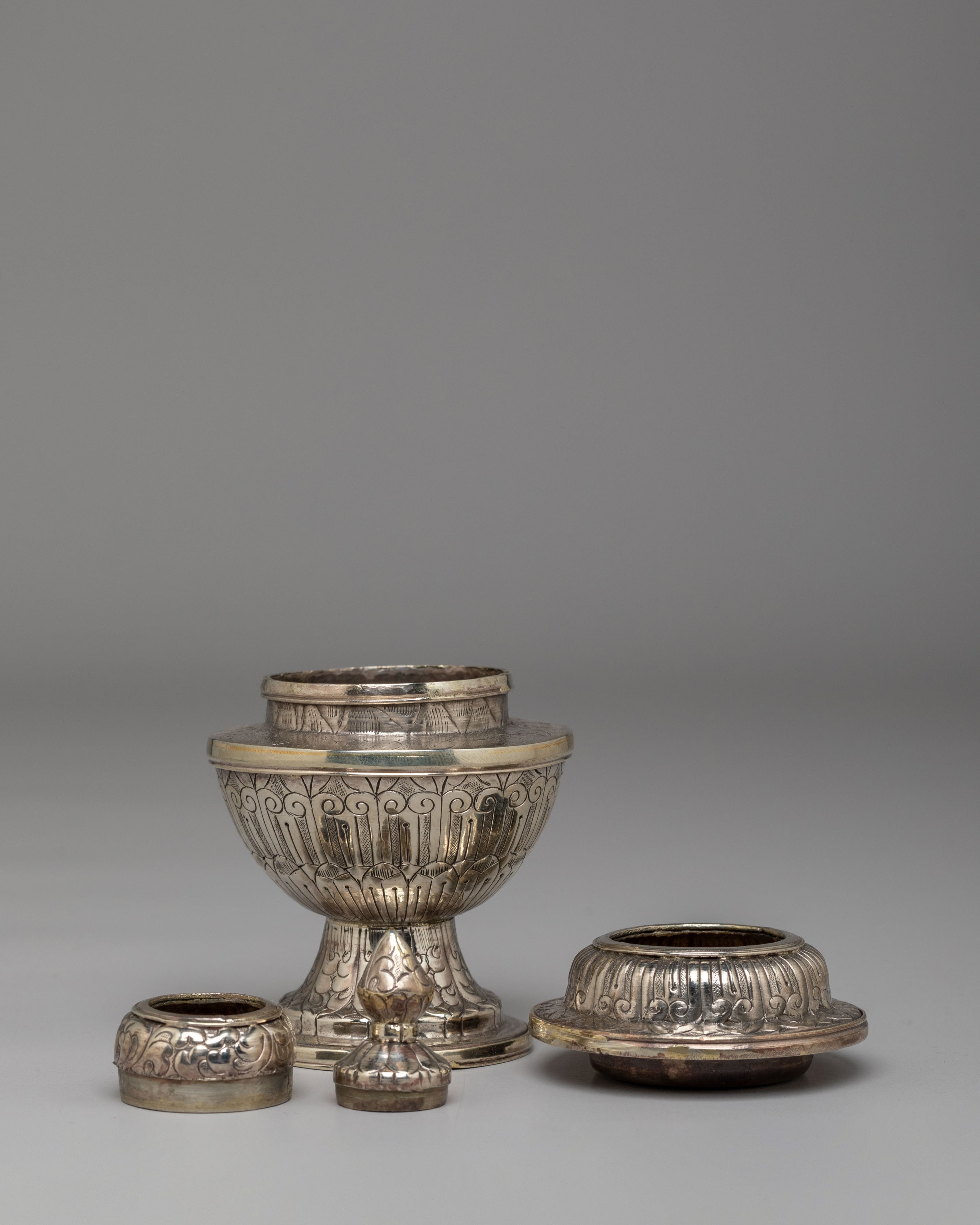 Himalayan Buddhist Offering Rice Pot | Sacred Altar Pot for Ritual Offerings