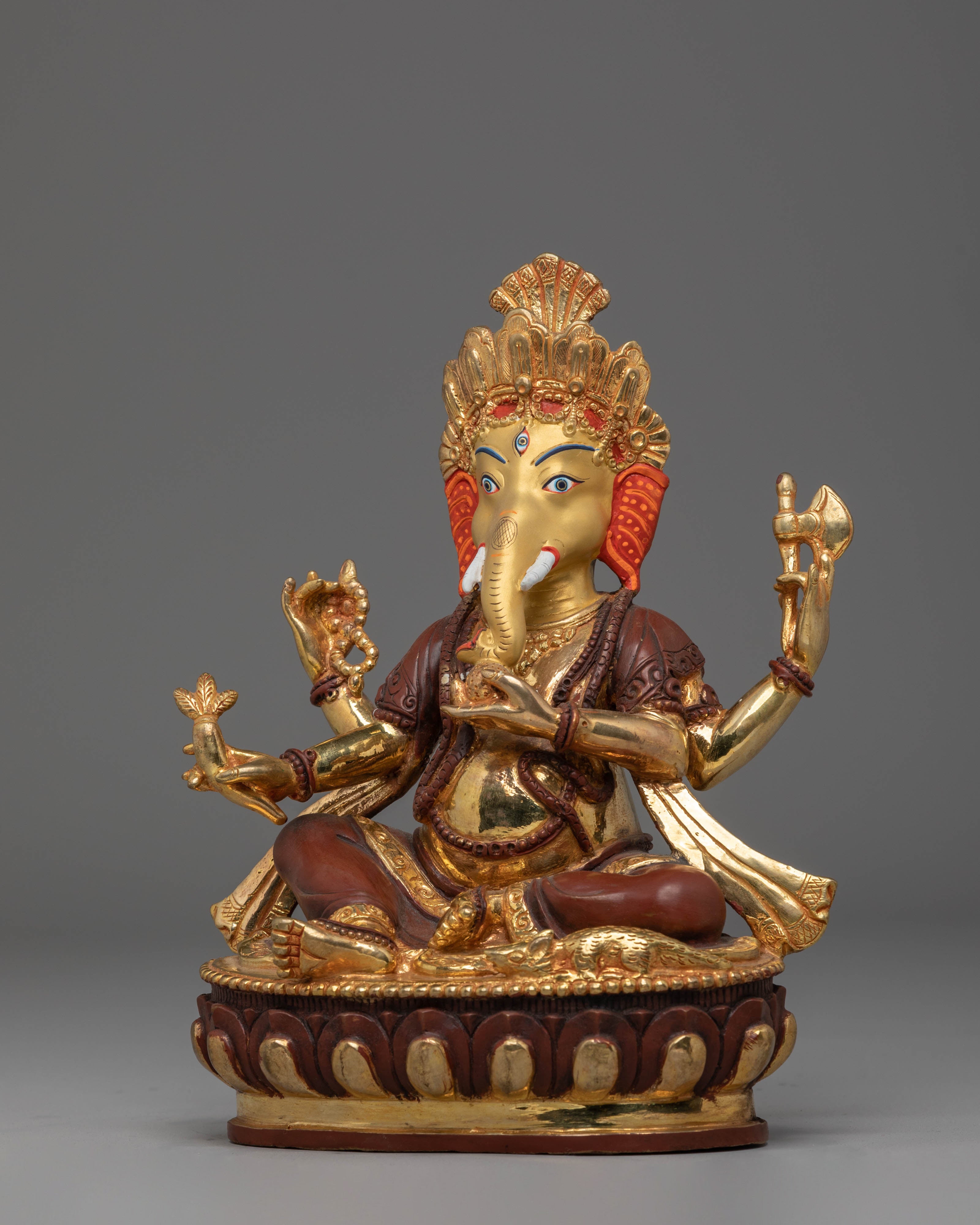 Golden Ganesh Wealth Deity Statue | Hindu God of Prosperity & Wisdom