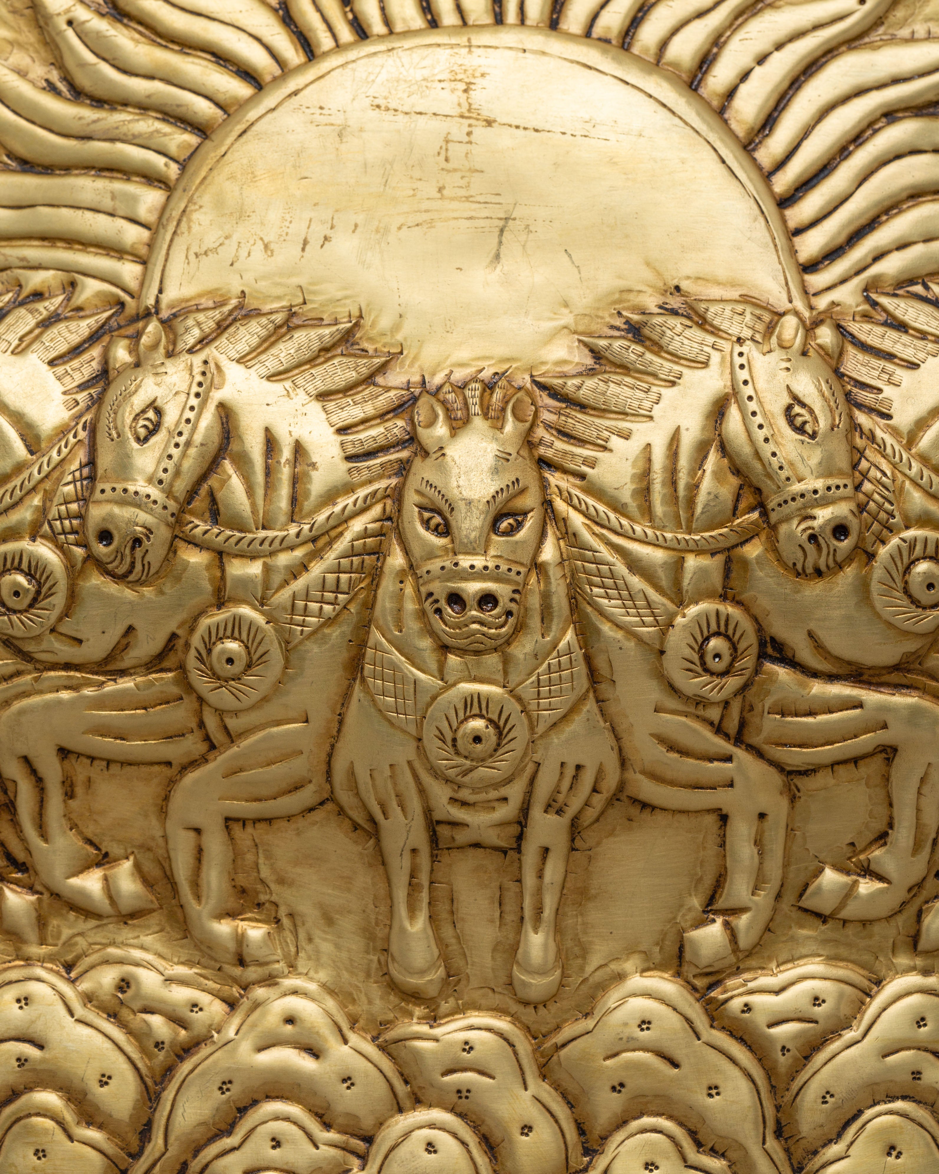Sacred Seven Horse Wall Hanging | Handcrafted Artwork for Spiritual Spaces