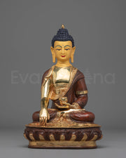Oxidized Copper Statue of Shakyamuni Buddha