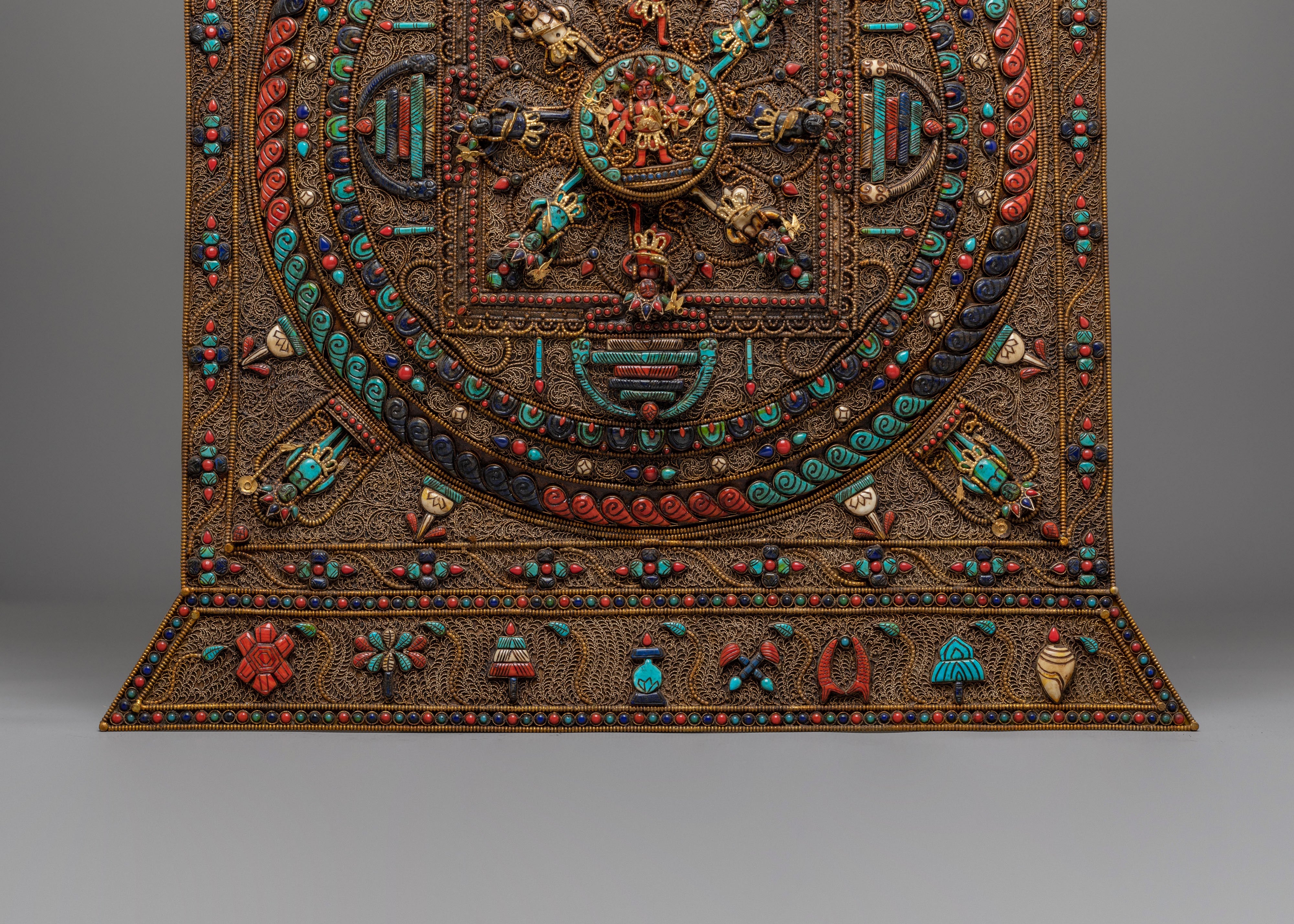 Tibetan Mandala Metal Thangka | Silver Filigree Buddhist Wall Art