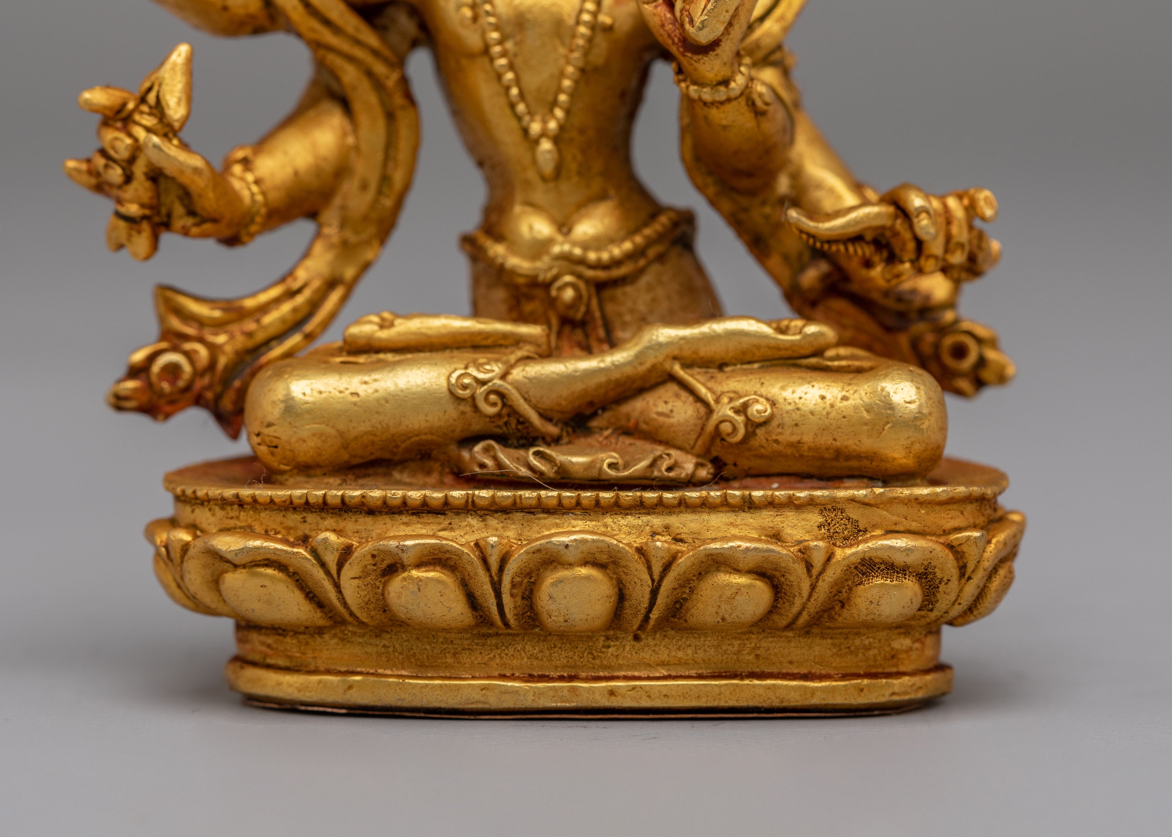 Spiritual Maha Manjushri Sculpture | Gold Plated Copper Wisdom Buddha