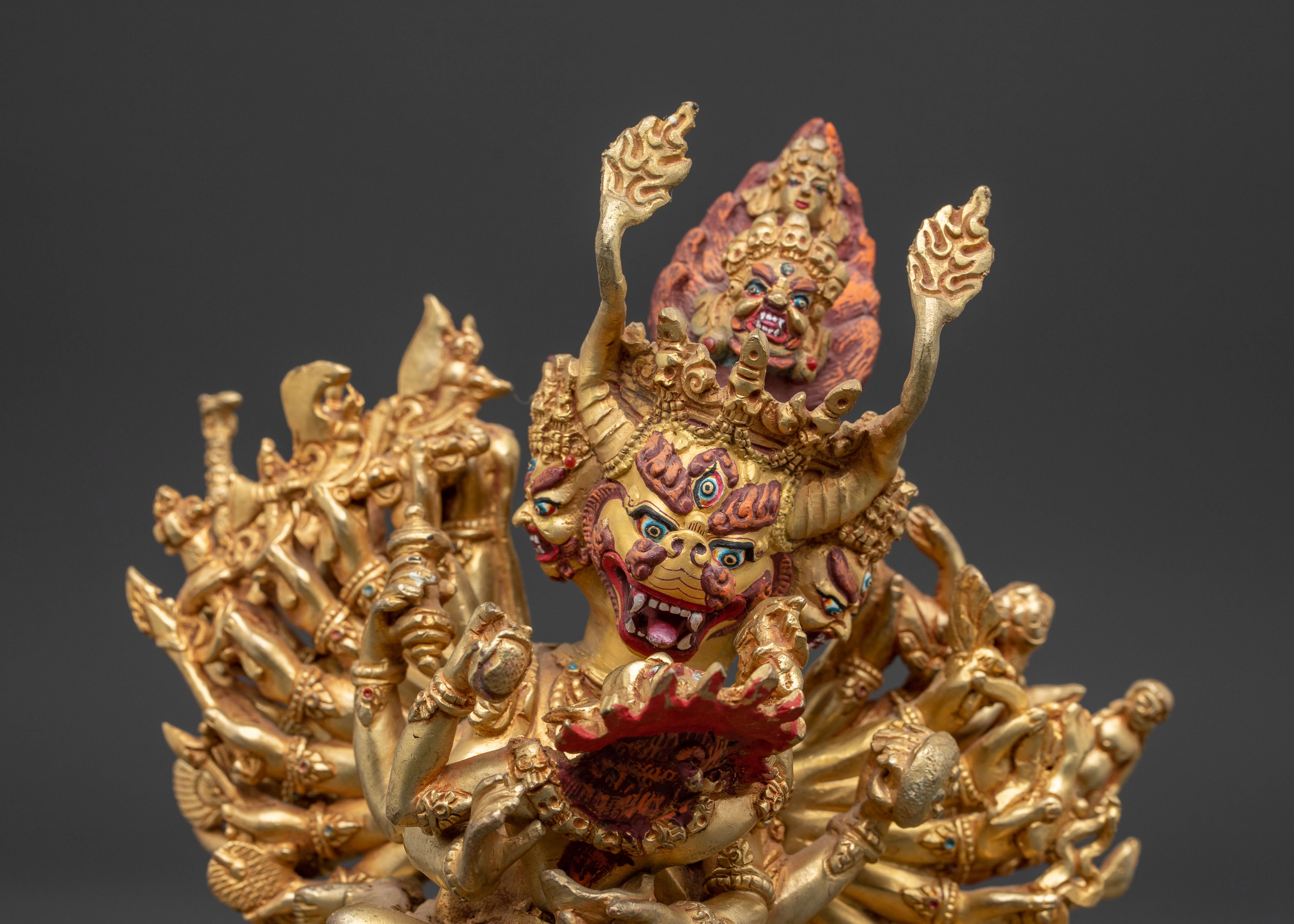 Tibetan Yamantaka With Consort Statue | Wrathful Deity Sculpture