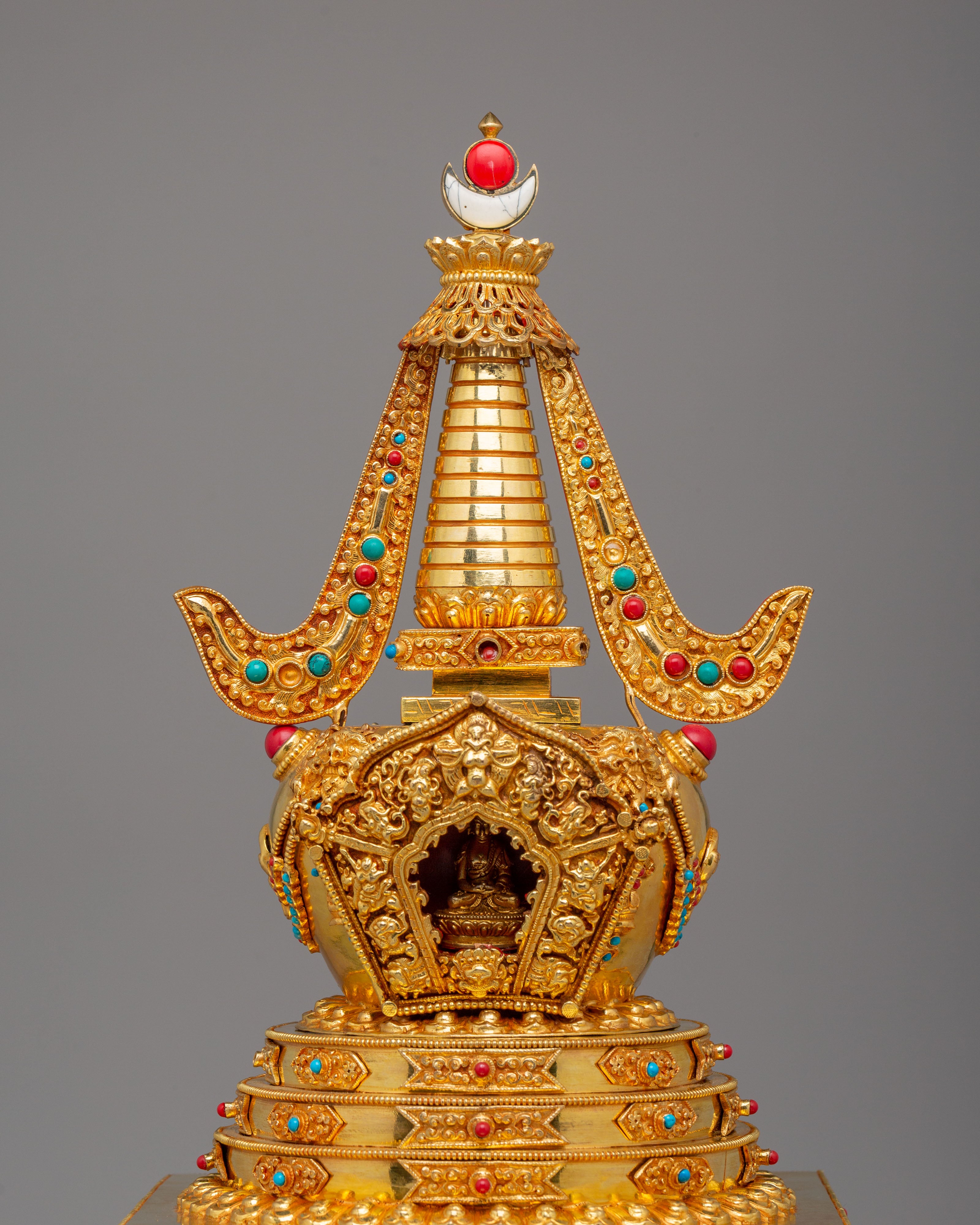 Handcrafted Stupa of Complete Victory | 24K Gold Plated with Gemstones
