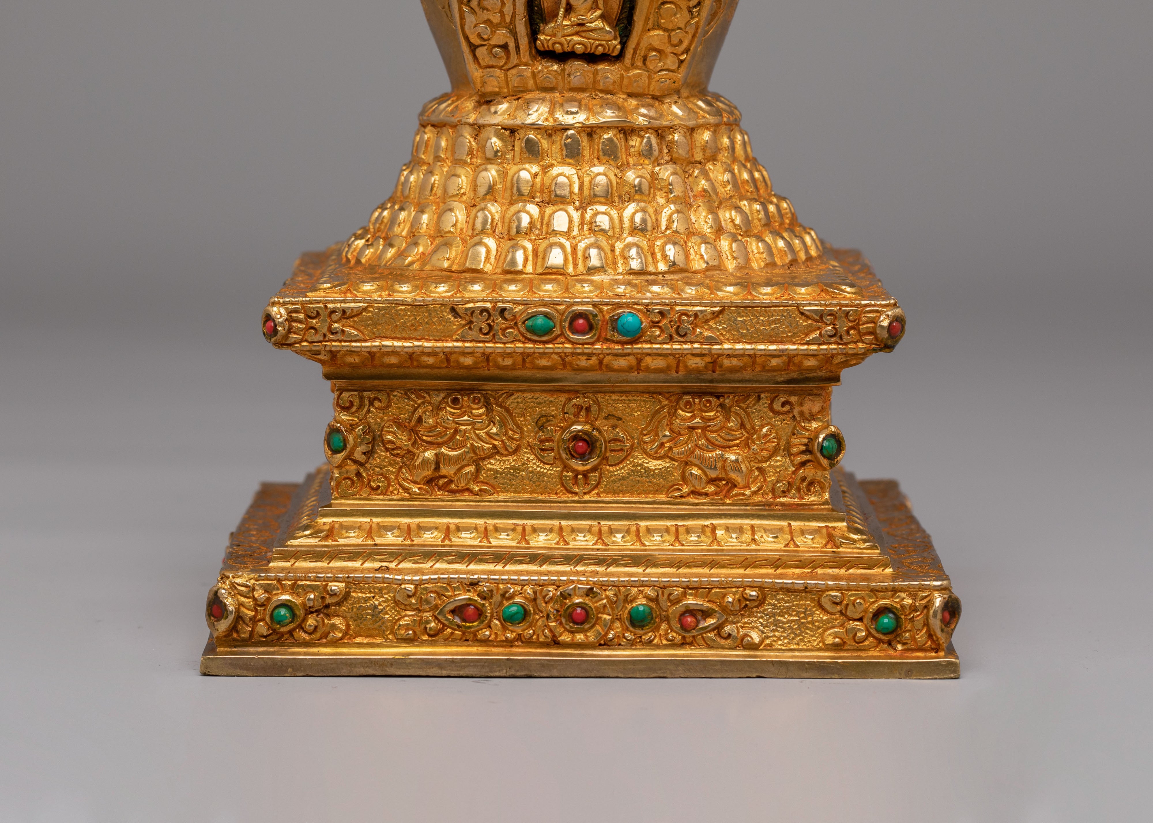 Handmade Lotus Blossom Stupa | Tibetan Copper Stupa for Spiritual Decor