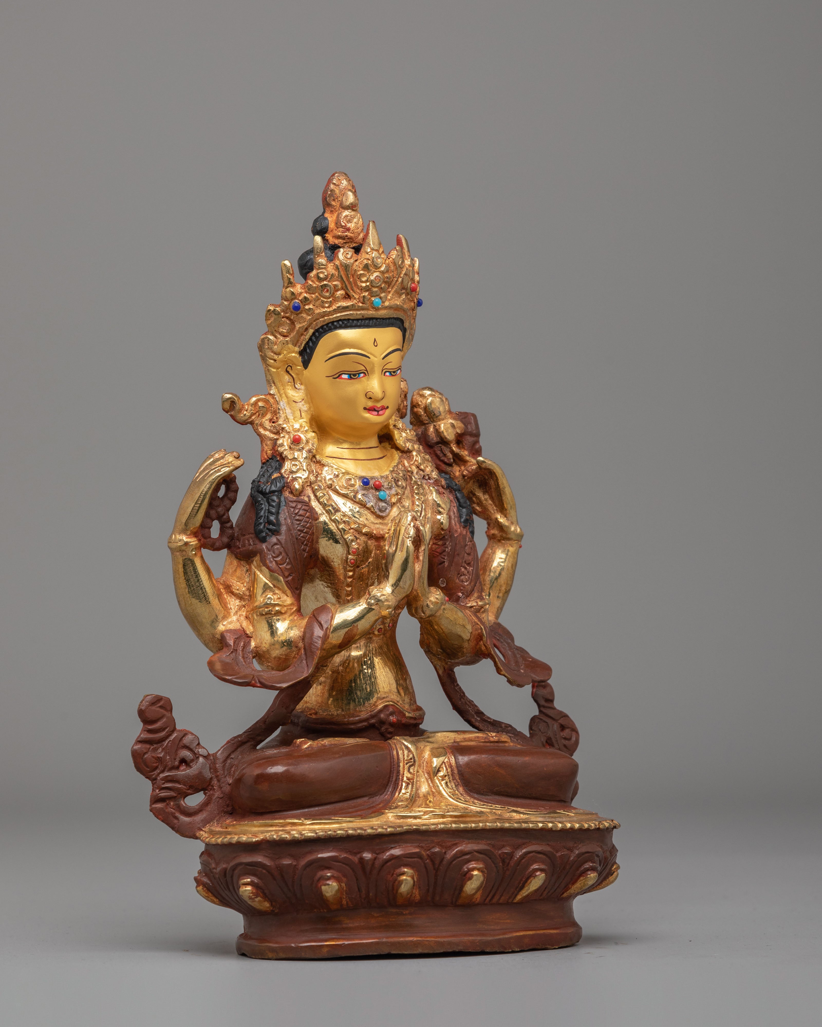 Buddhist Chenrezig Statue | Handcrafted Copper Statue for Meditation