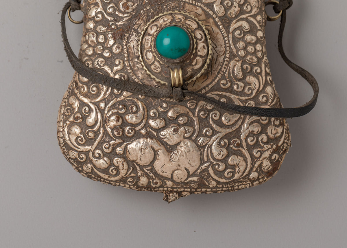 Decorative Snuff Bottle | Handcrafted Silver Vessel with Turquoise Detail