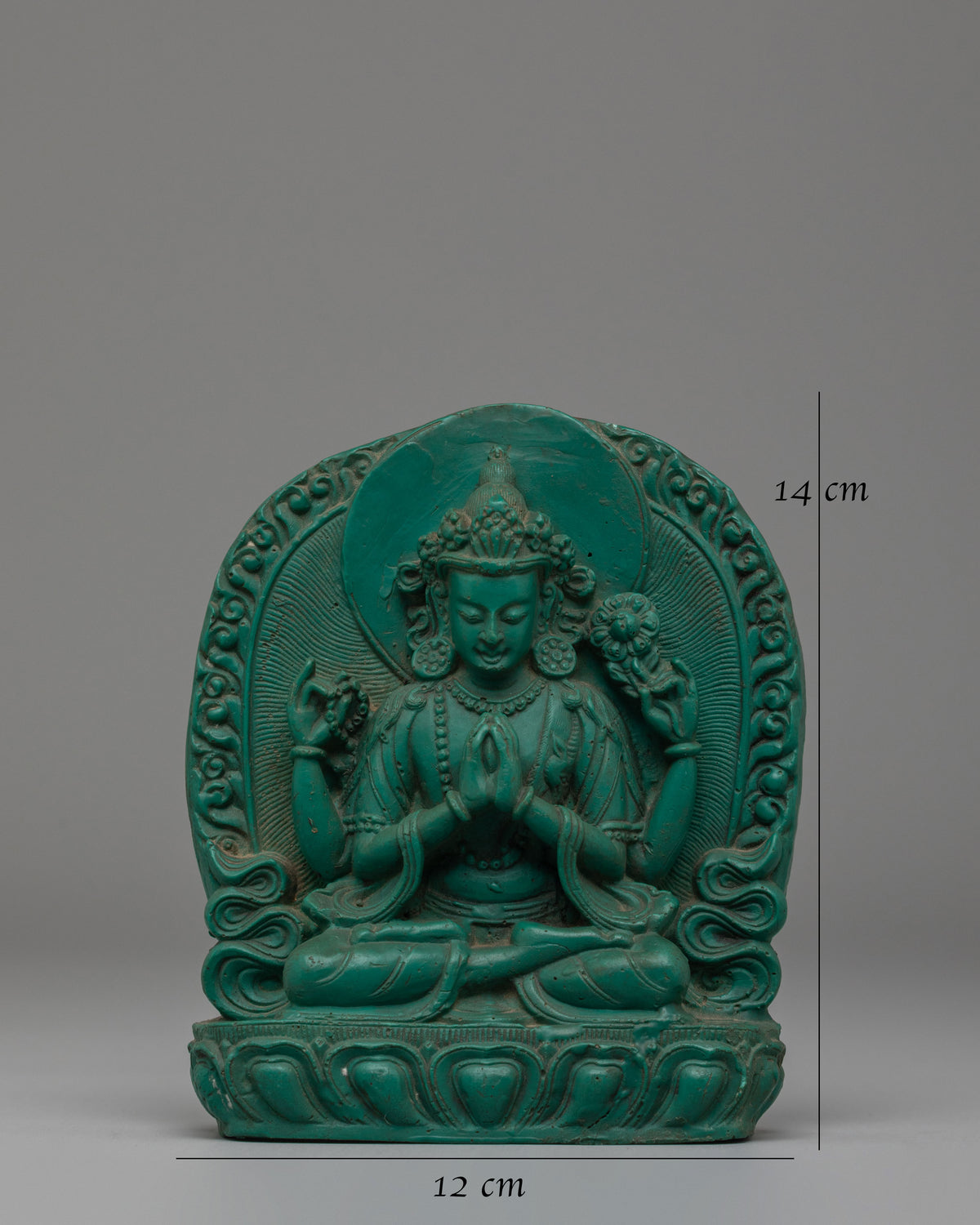 Tibetan Avalokiteshvara Statue | Compressed Turquoise Buddhist Compassion Sculpture