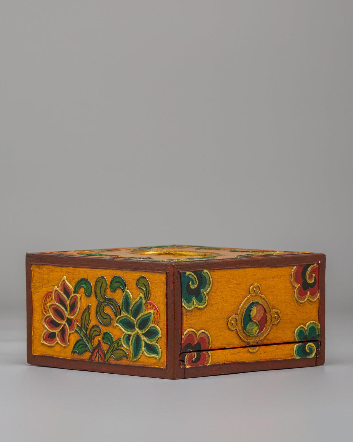 Tibetan Wooden Tissue Box | Handcrafted Floral Painted Tissue Holder