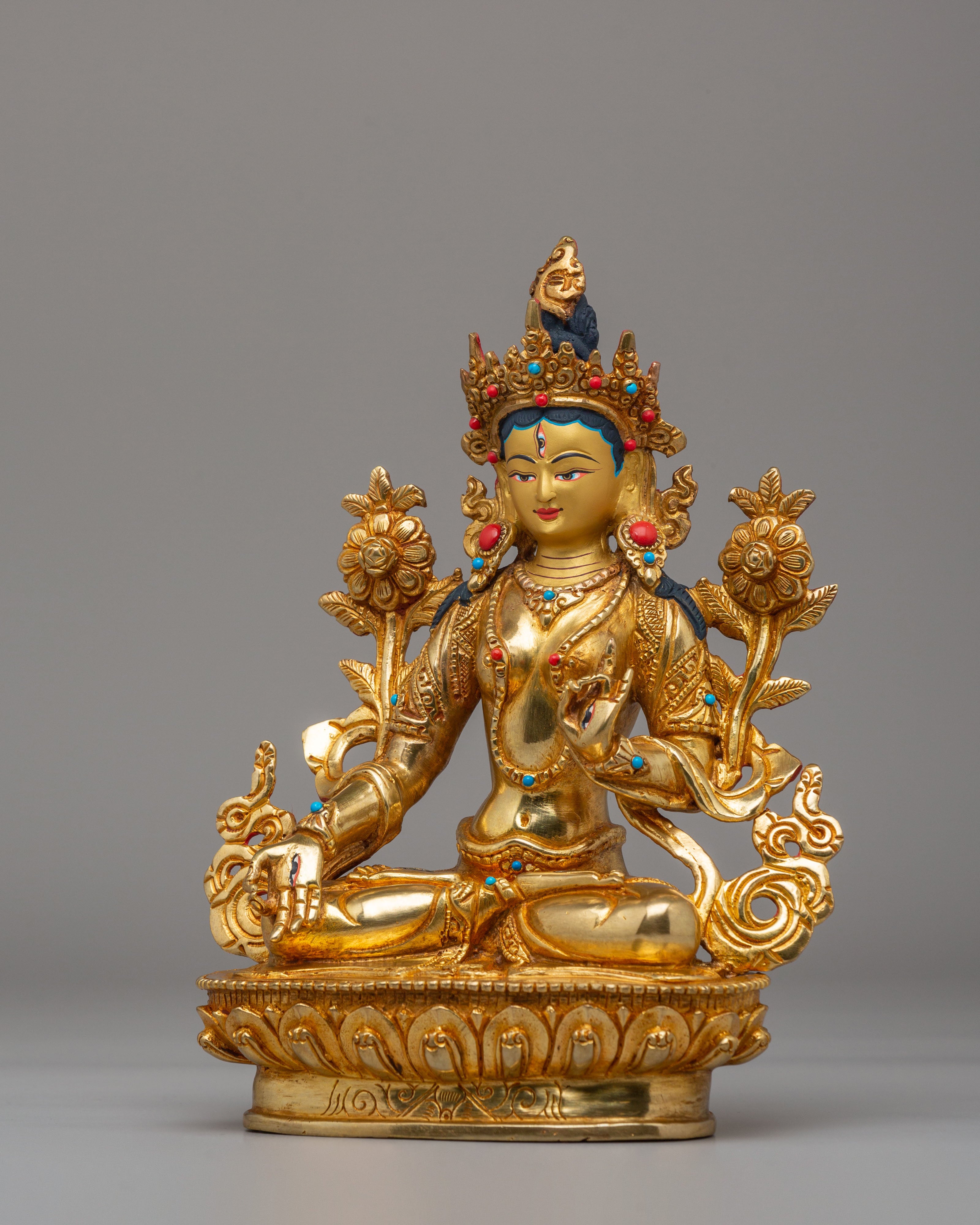 Tibetan Buddhist White Tara Statue |  24K Gold Plated Sita Tara Sculpture