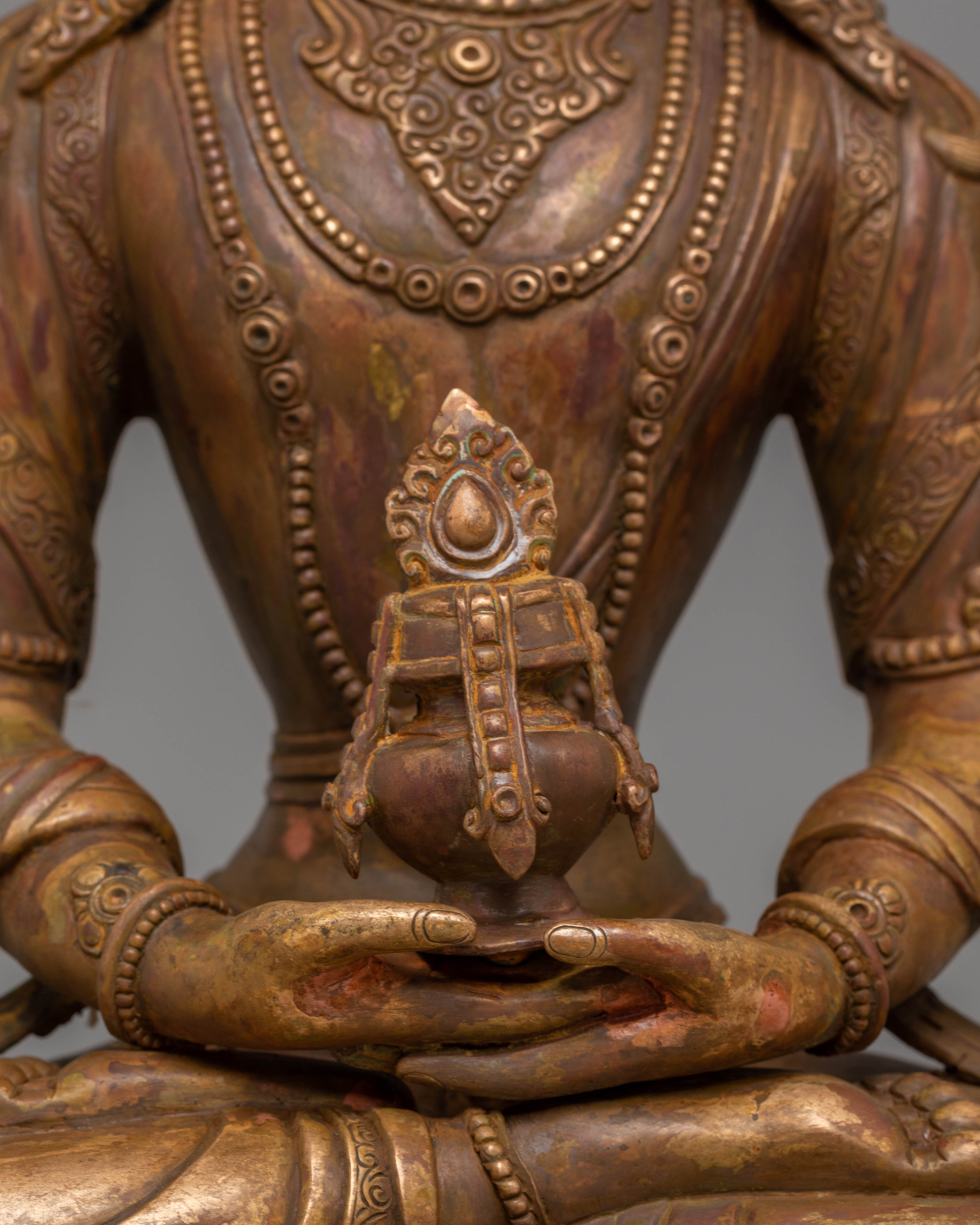 Sacred Amitayus Enlightenment Statue | Oxidized Copper Buddha for Spiritual Space