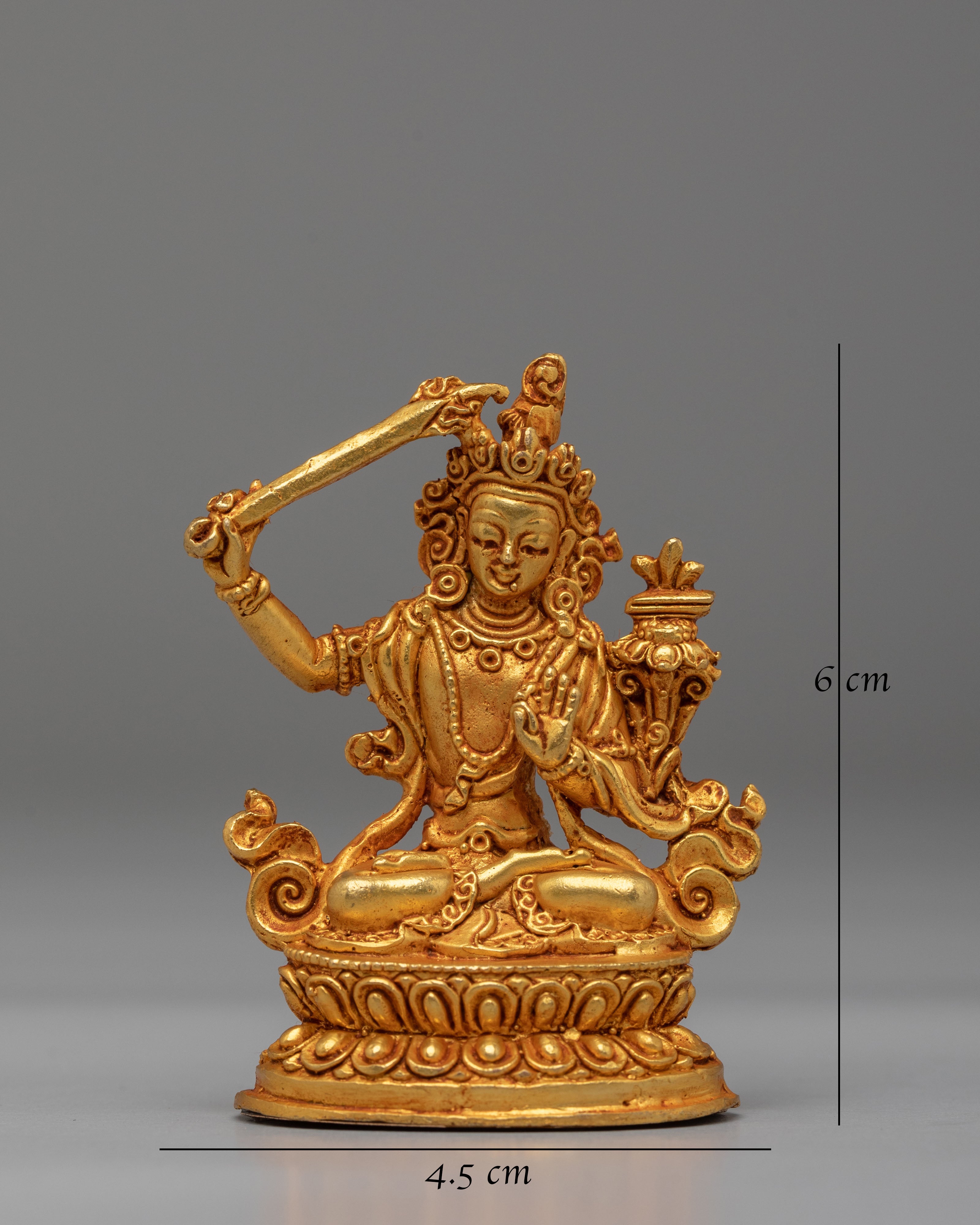 Himalayan Manjushri Statue | Gold Plated Copper Buddhist Wisdom Deity