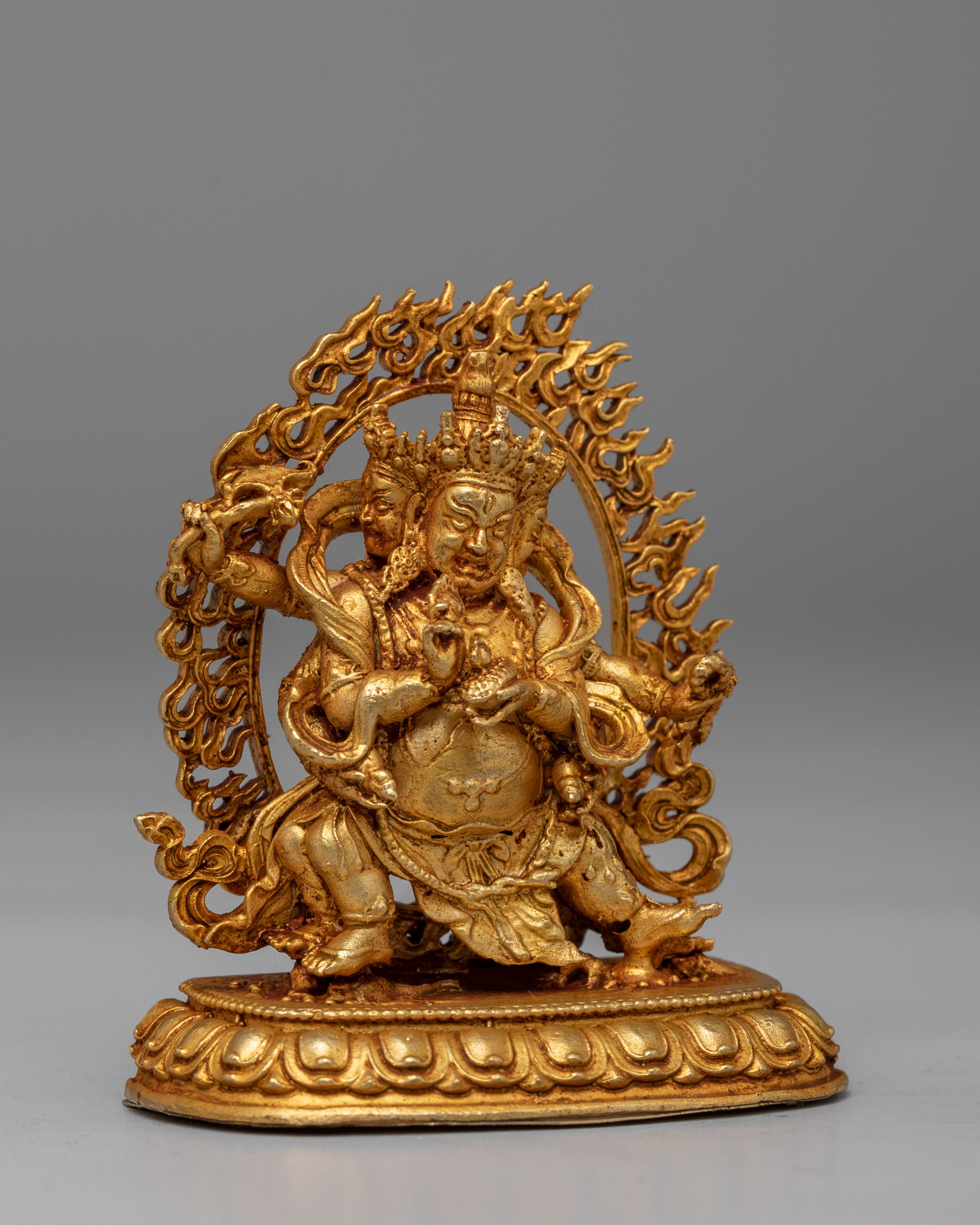 Tibetan Red Dzambhala Wealth Deity Statue | Handcrafted Copper Body with Gold Plating