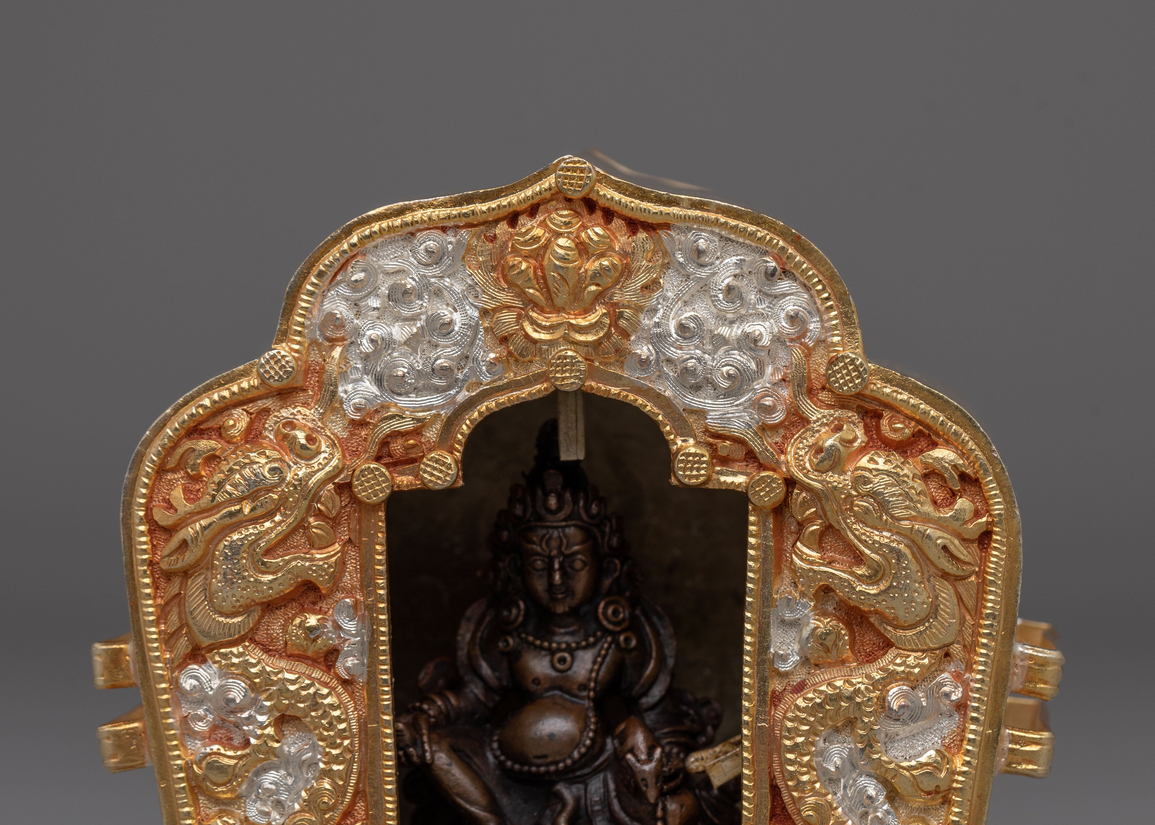 Traditional Altar Ghau Box | Tibetan Prayer Shrine with Dragon Design