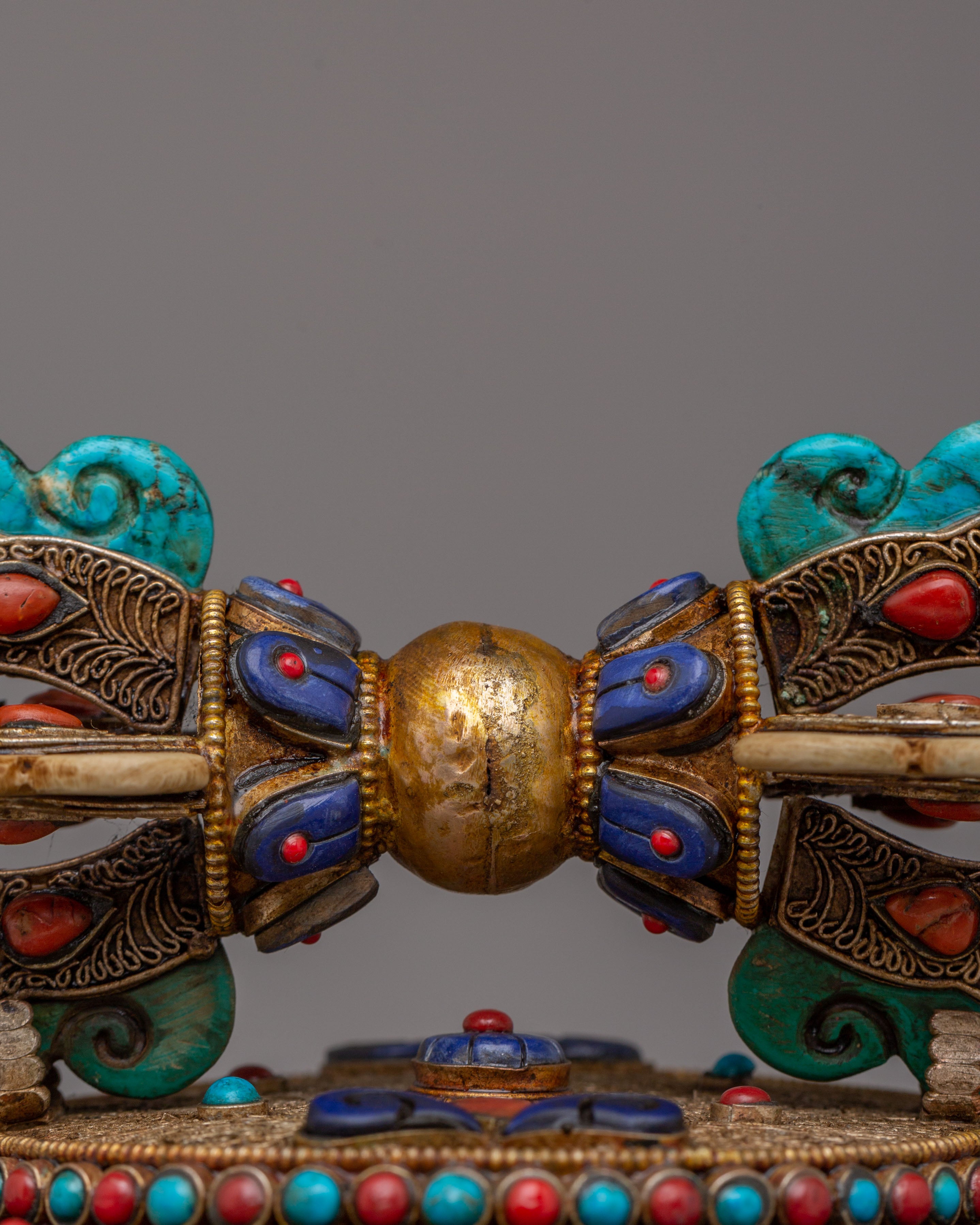 Tibetan Vajra with Dharma Dhatu | Gemstone-Inlaid Buddhist Sacred Artwork