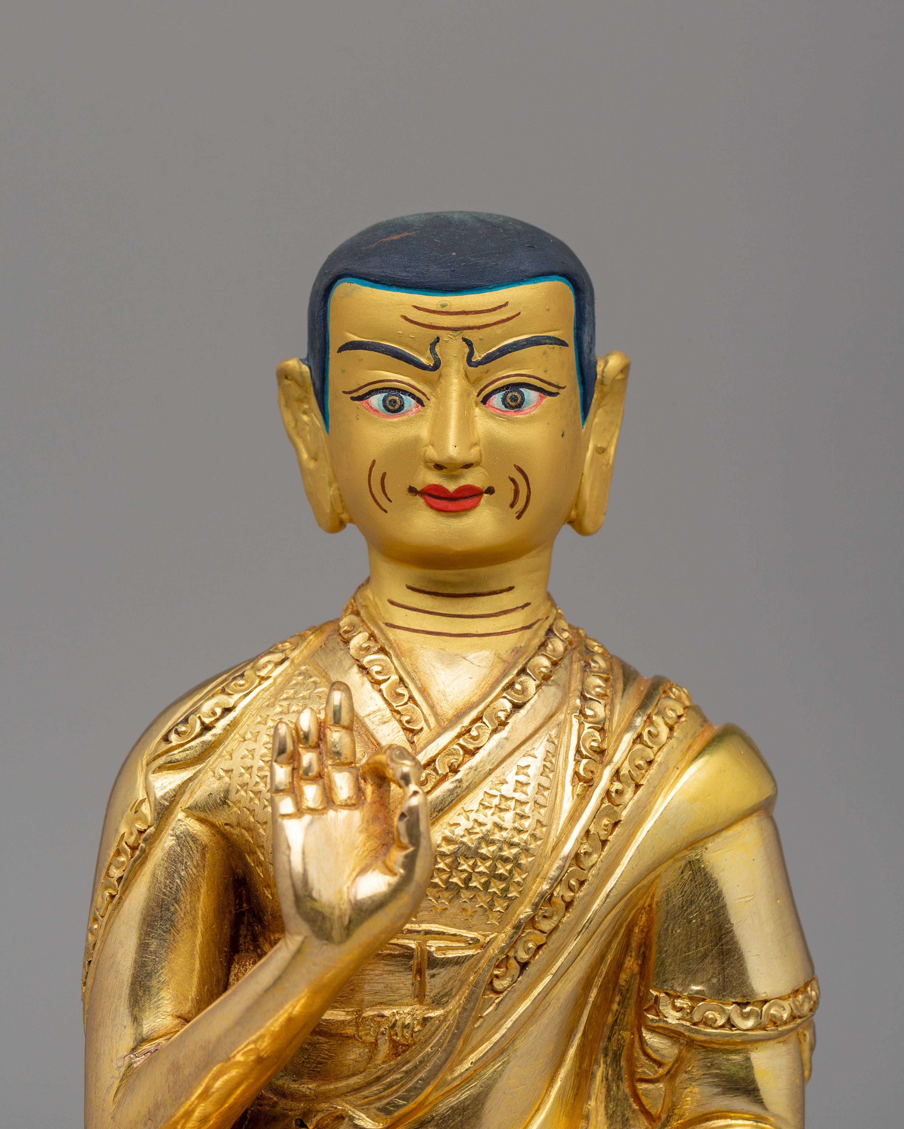 Buddhist Lama Tsongkhapa Set Statue | 24K Gold Plated Buddhist Sculpture