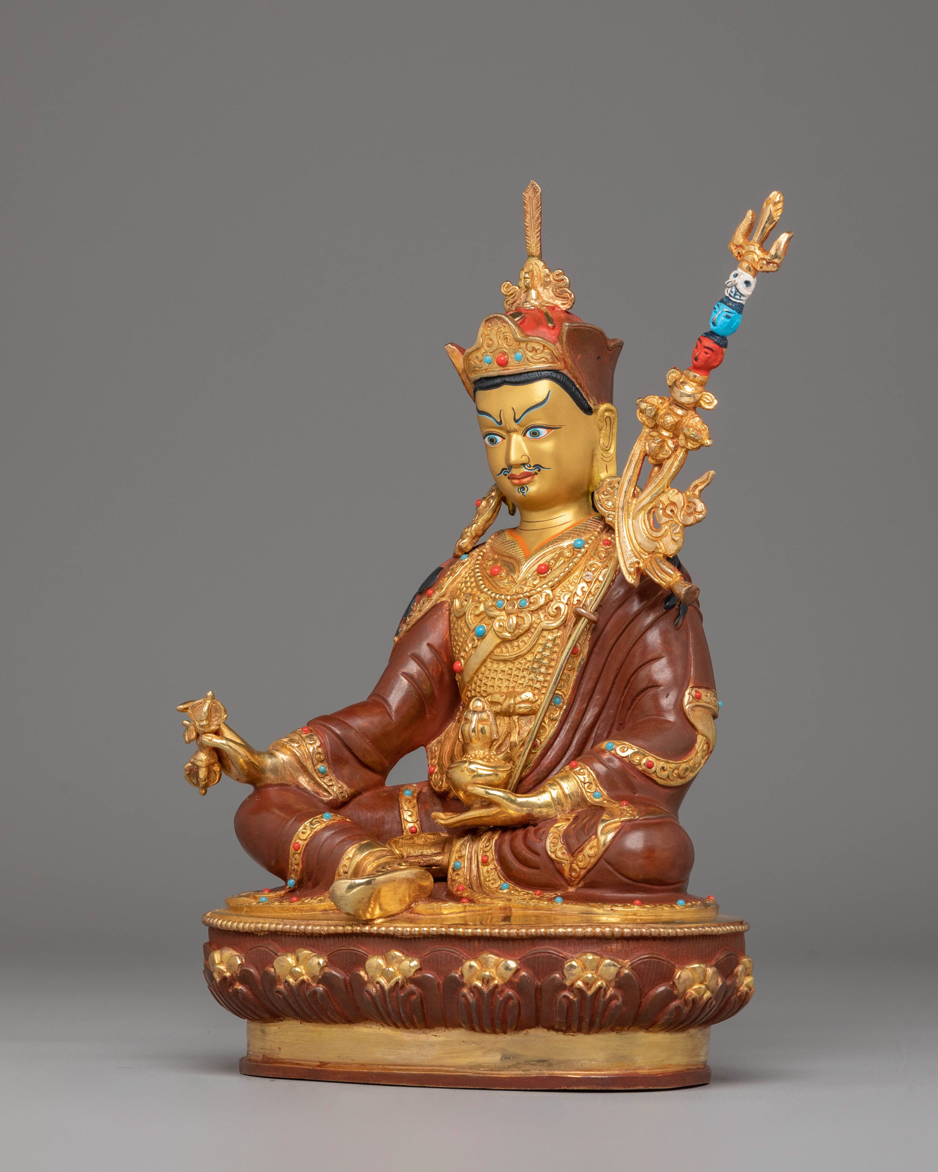 Guru Rinpoche Buddhist Master Statue | 24K Gold Plated Tibetan Art