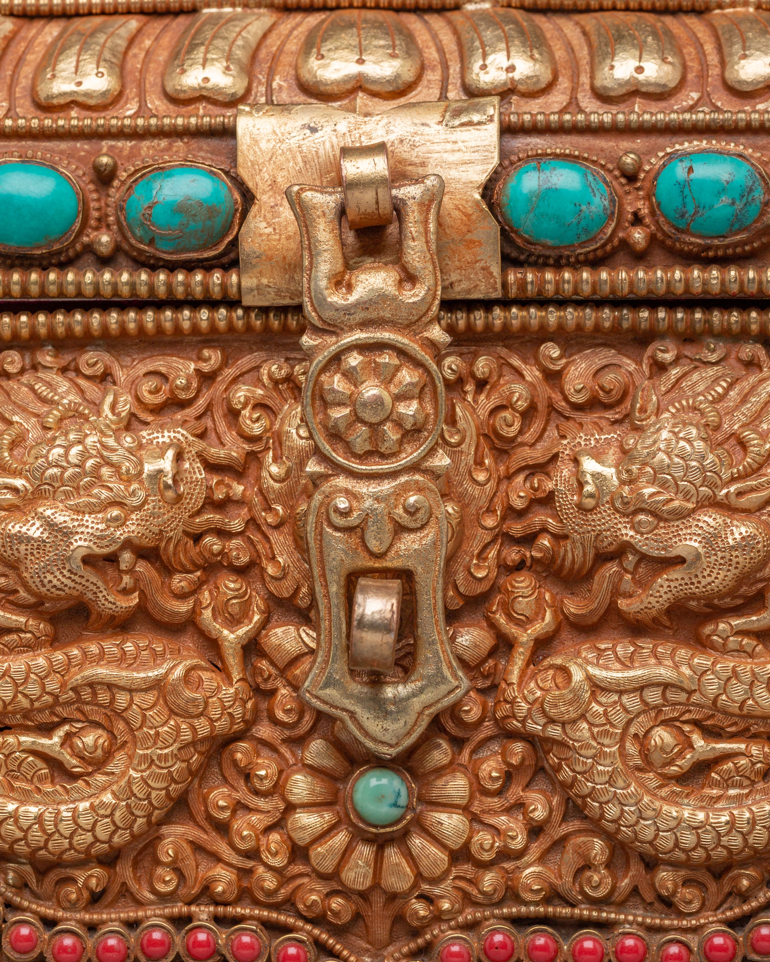 Handmade Dragon Treasure Box | Gemstone & Gold Plated Copper