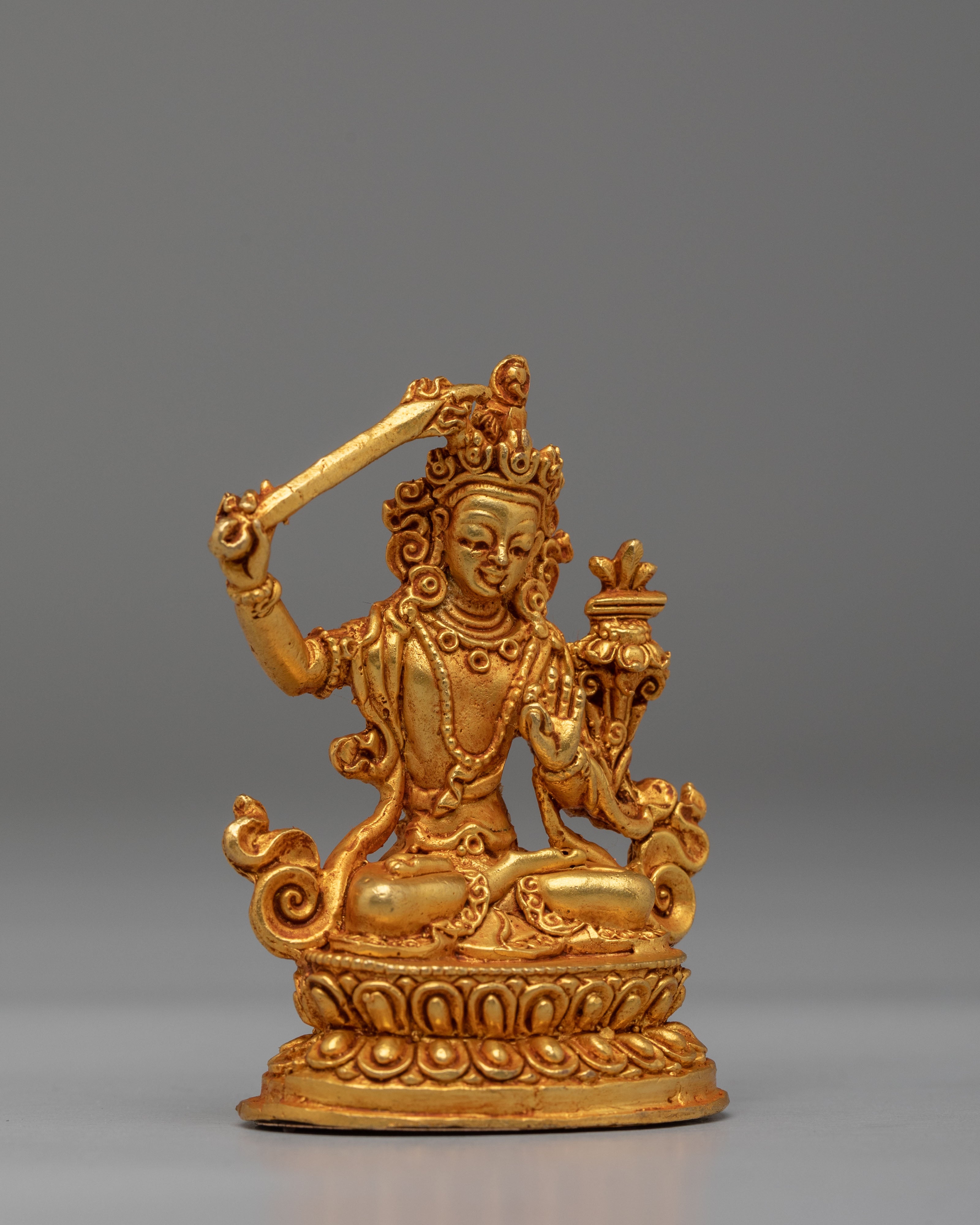 Himalayan Manjushri Statue | Gold Plated Copper Buddhist Wisdom Deity