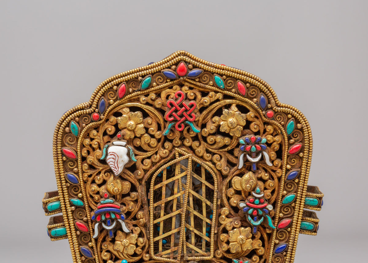 Handmade Buddhist Ritual Ghau Box | Gold Plated Copper Tibetan Shrine