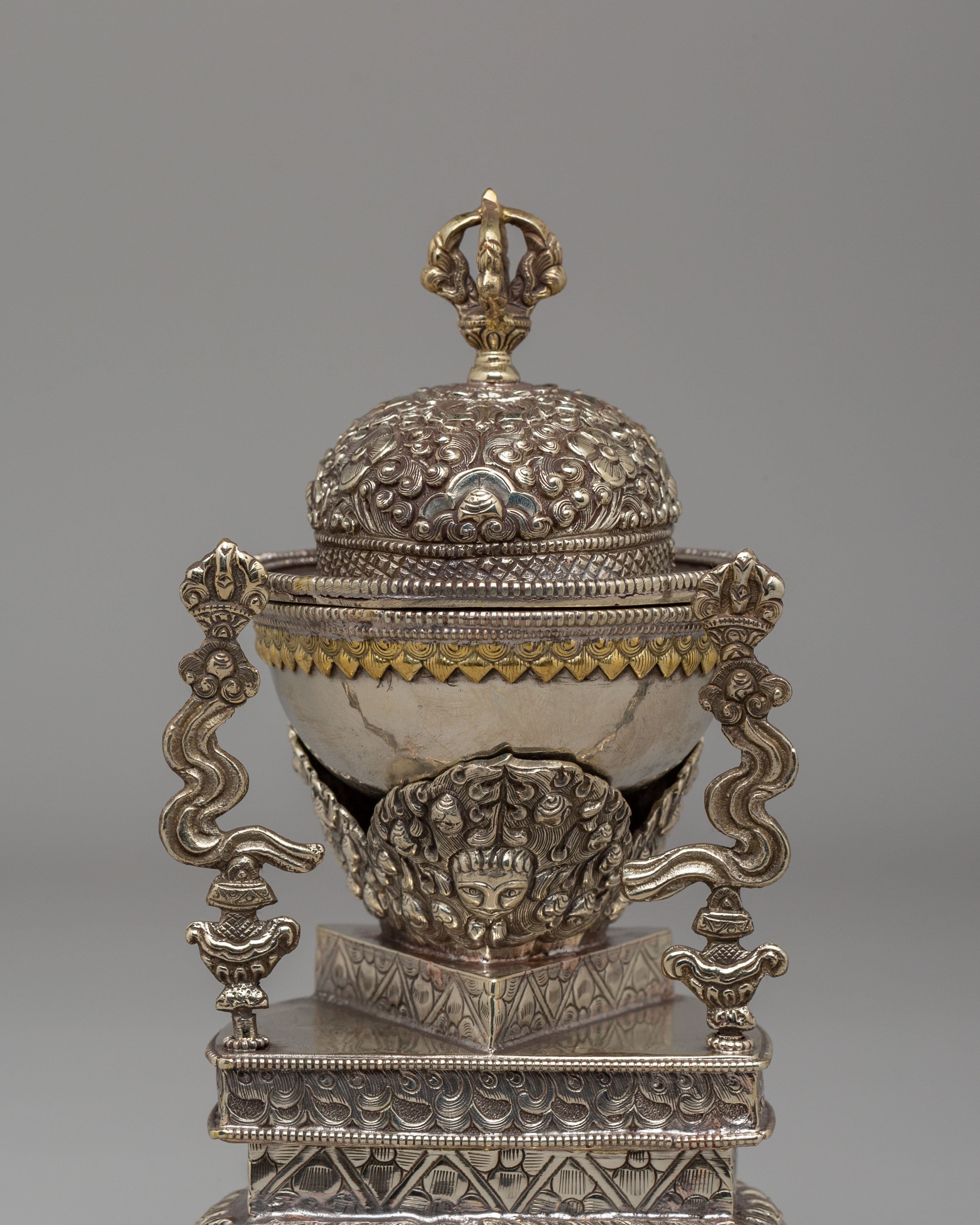 Spiritual Kapala Ritual Tool | White Metal Tibetan Skull Cup