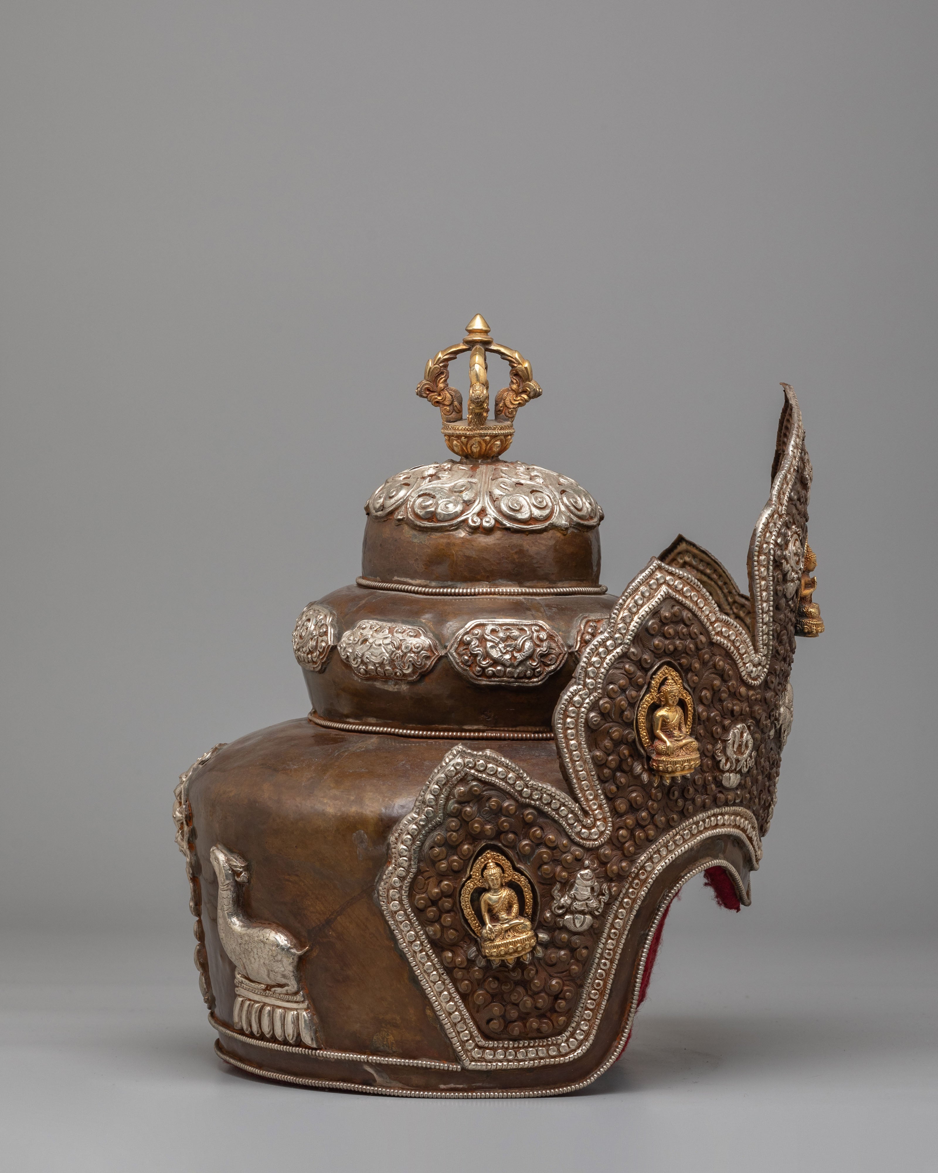 Ritual Five Dhyani Buddha Crown | Traditional Buddhist Headwear for Meditation
