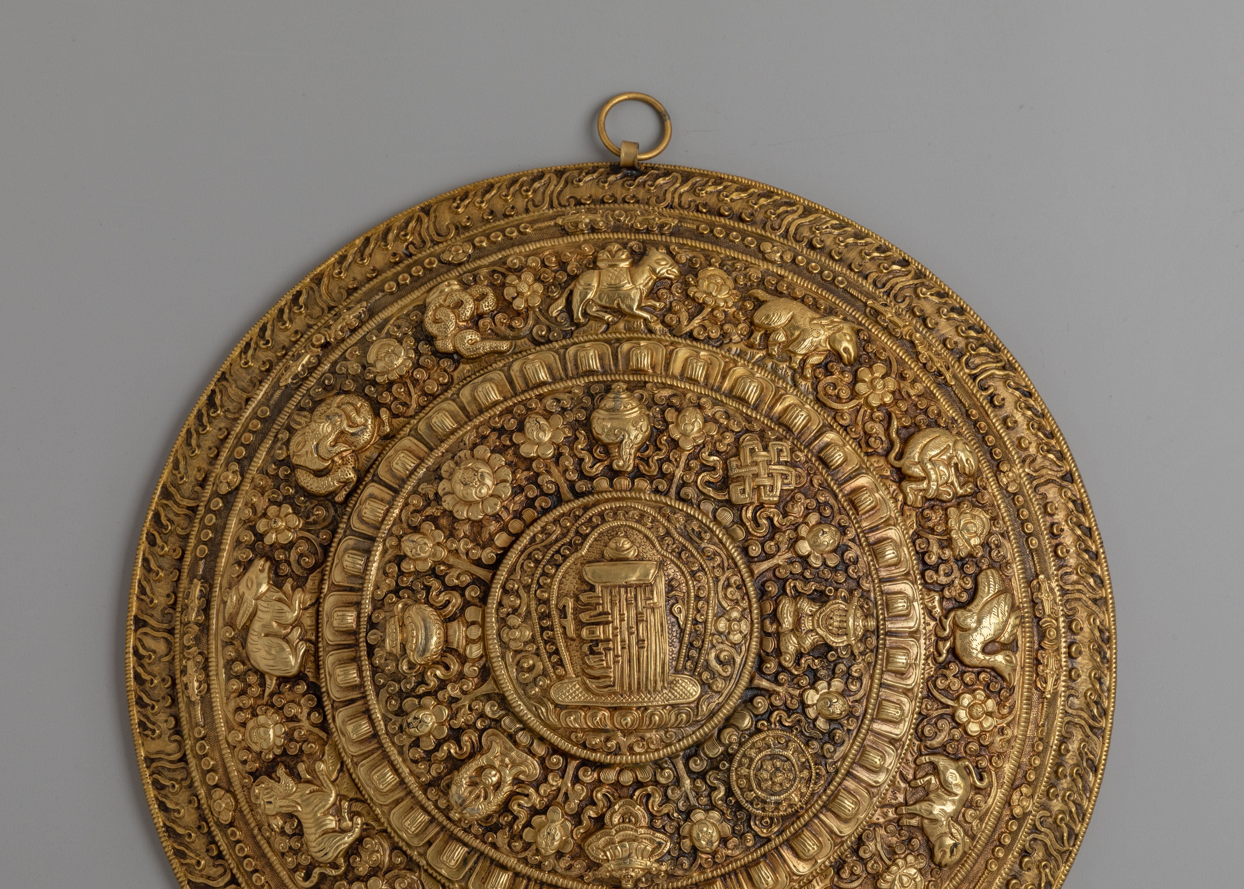 Buddhist Mandala Wall Hanging | Gold Plated Tibetan Wall Decor