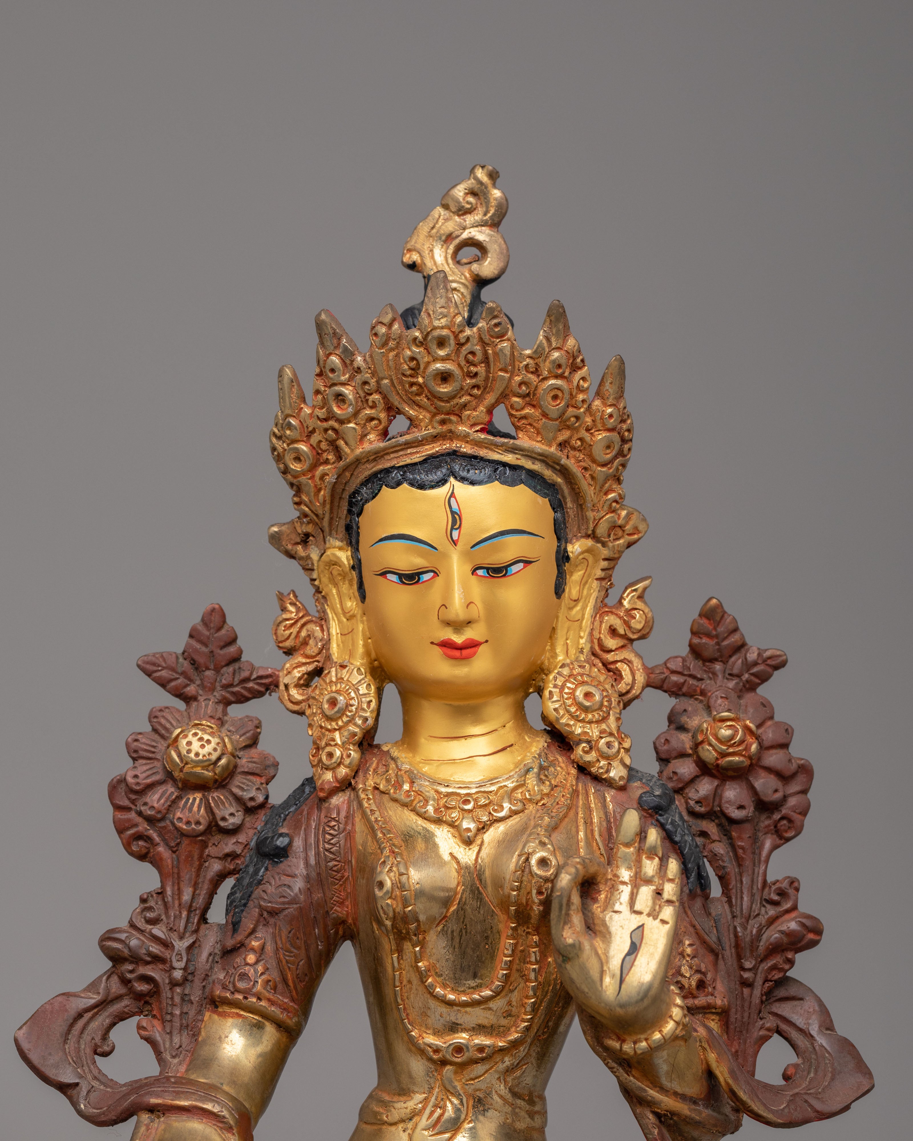 Sacred White Tara Sculpture | Mercury Gold-Plated Copper Buddhist Goddess