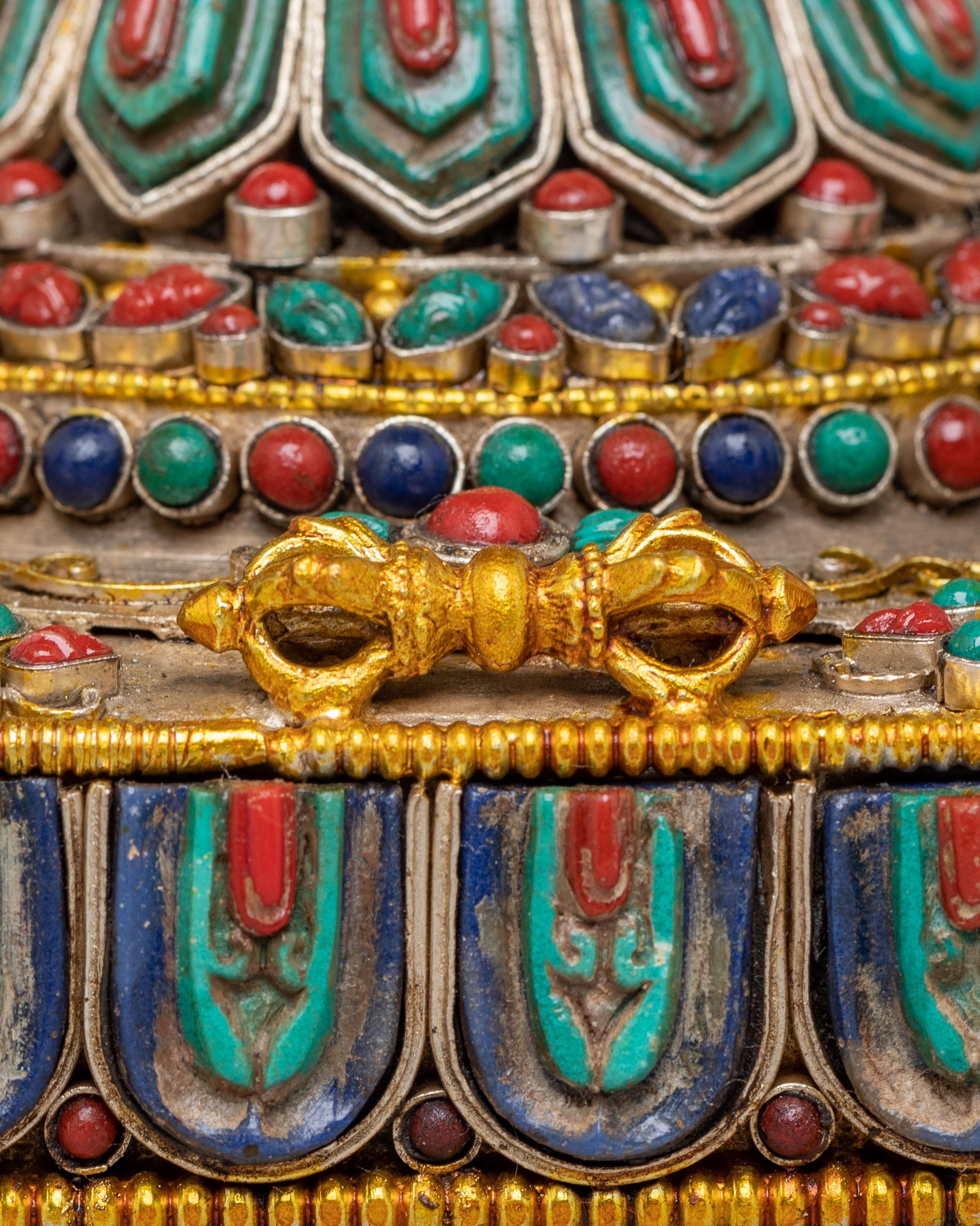 Sacred Tashi Gomang Copper Stupa | Gemstone Inlaid Buddhist Altar