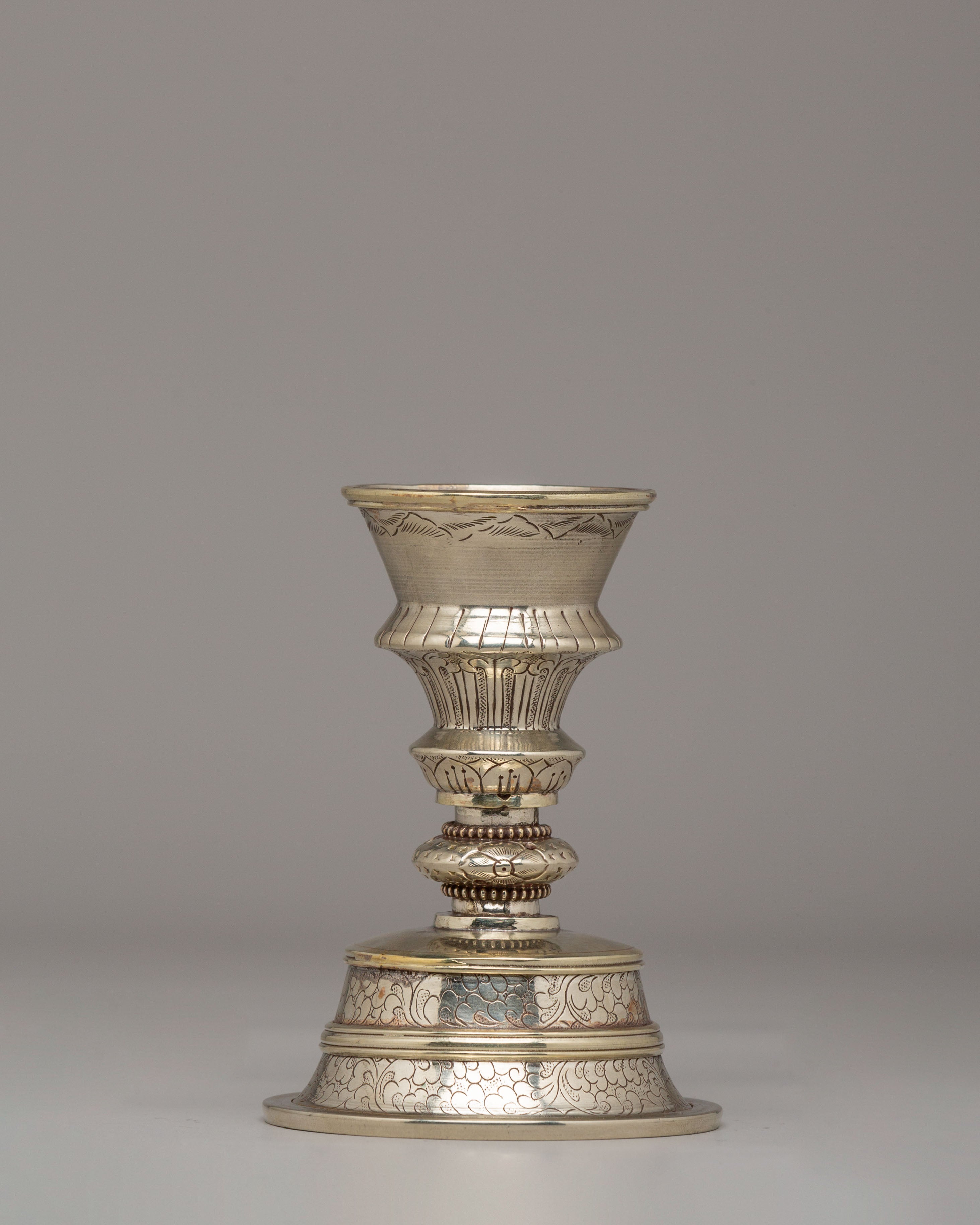 Spiritual Meditation Butter Lamp Set | White Metal Lamps for Rituals