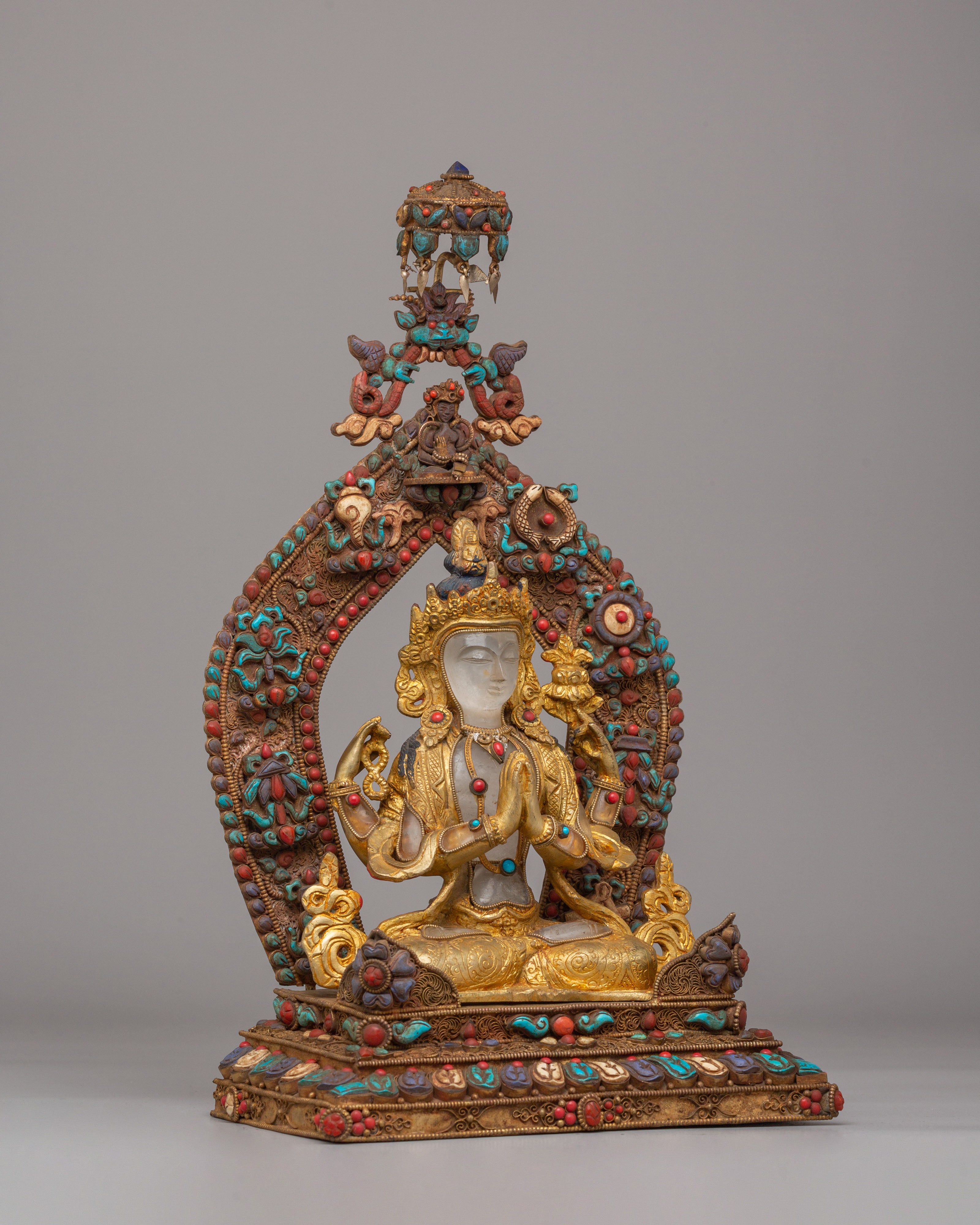 Handmade Chenrezig Statue on Throne | Tibetan Bodhisattva Statue