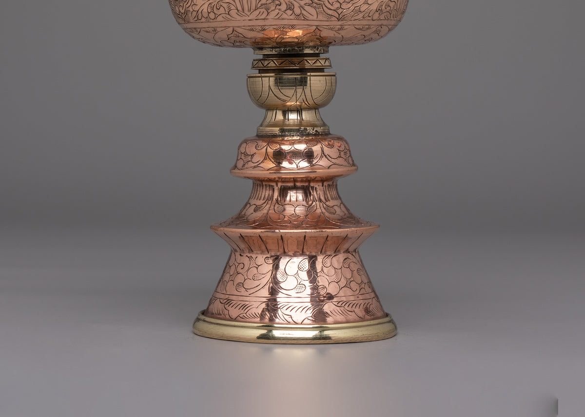 Sacred Butter Lamp Set for Meditation | Handcrafted Copper and Brass Ritual Lamps