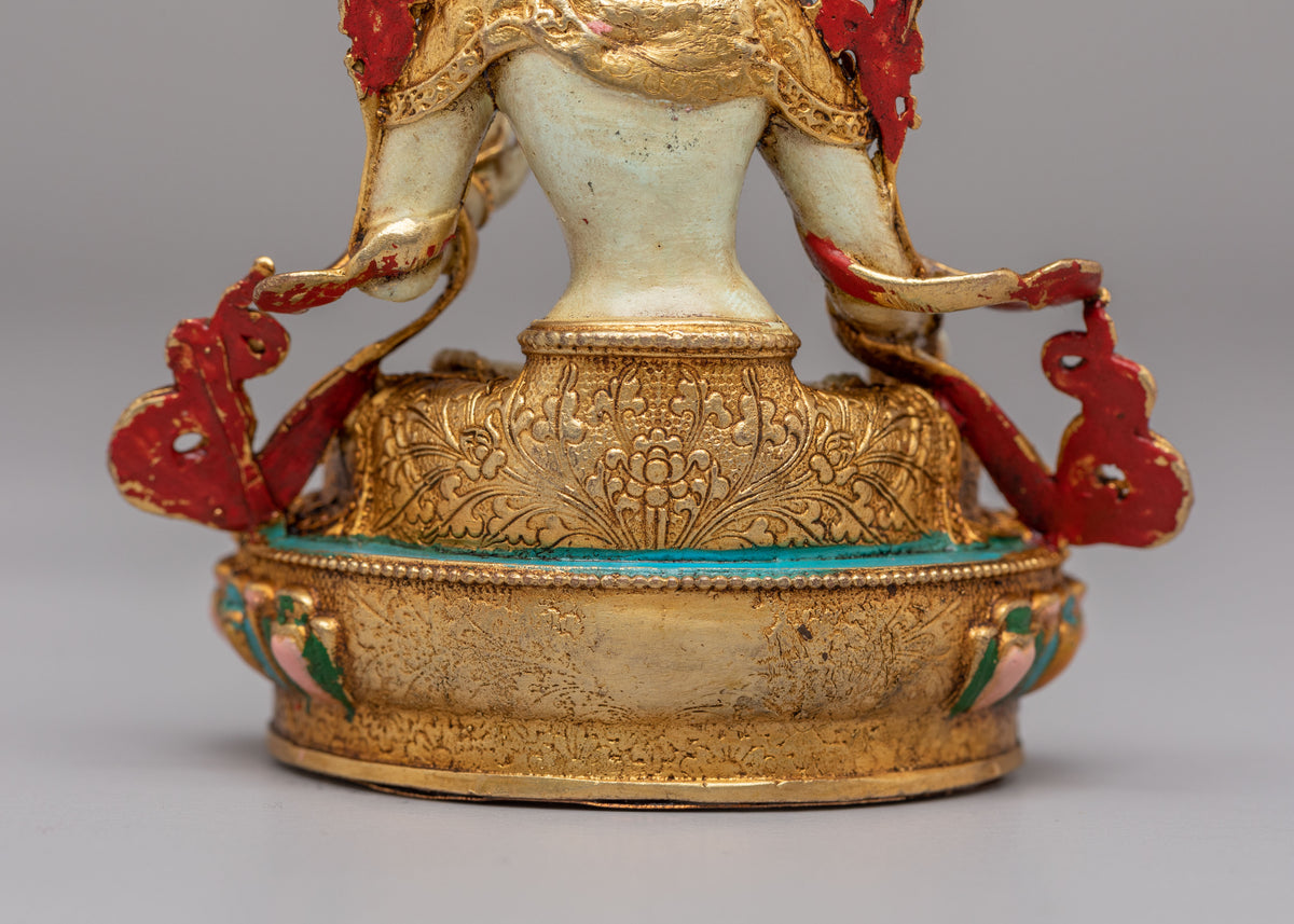 Sacred White Tara Goddess Statue | 24K Gold Plated Buddhist Healing Decor