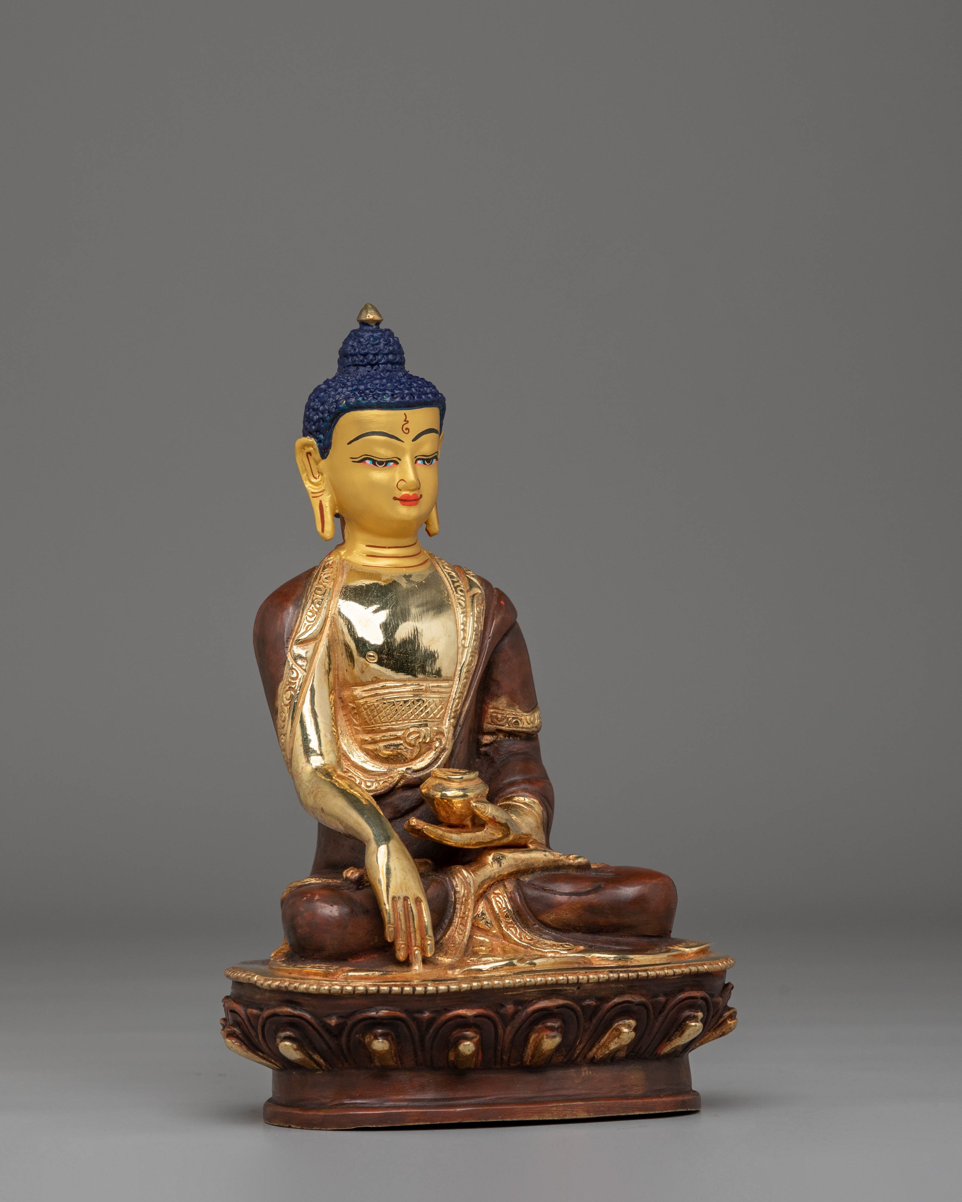 Akshobhya Buddha Statue | 24K Gold Plated Copper Sculpture for Spiritual Decor