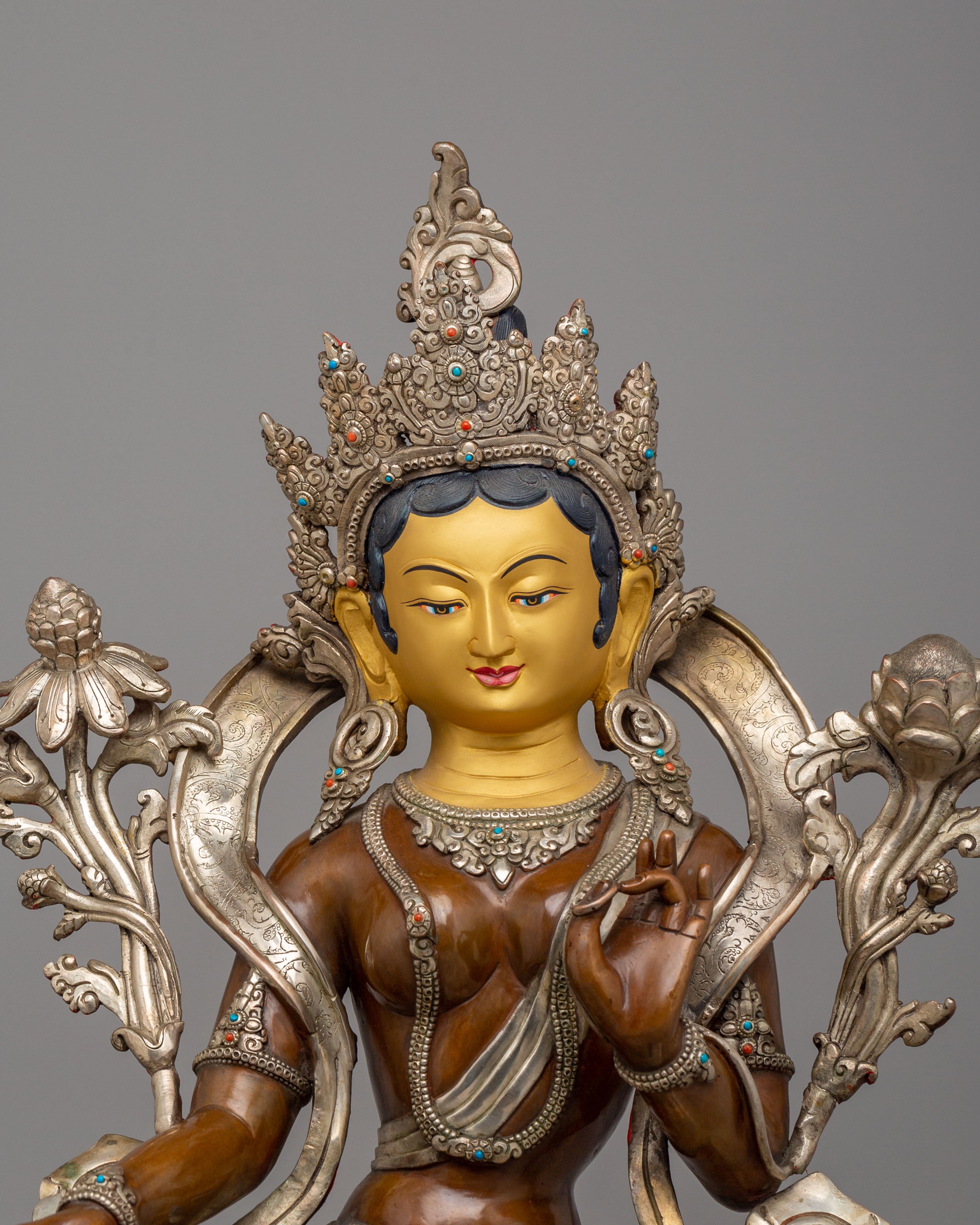 Sacred Compassion Green Tara Statue | Oxidized Copper Body