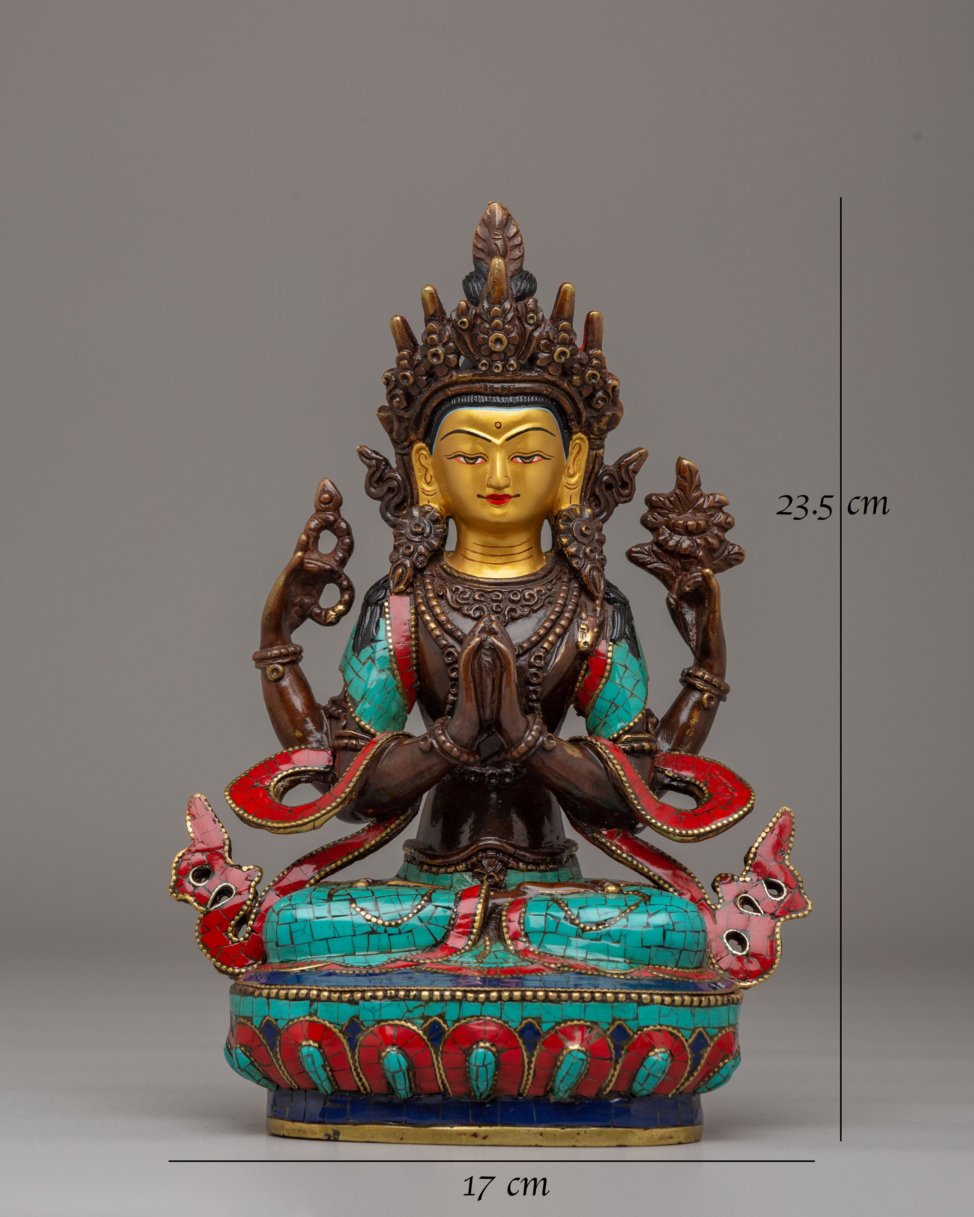 Handcrafted Chenrezig Deity Statue | Tibetan Avalokiteshvara Bodhisattva Sculpture
