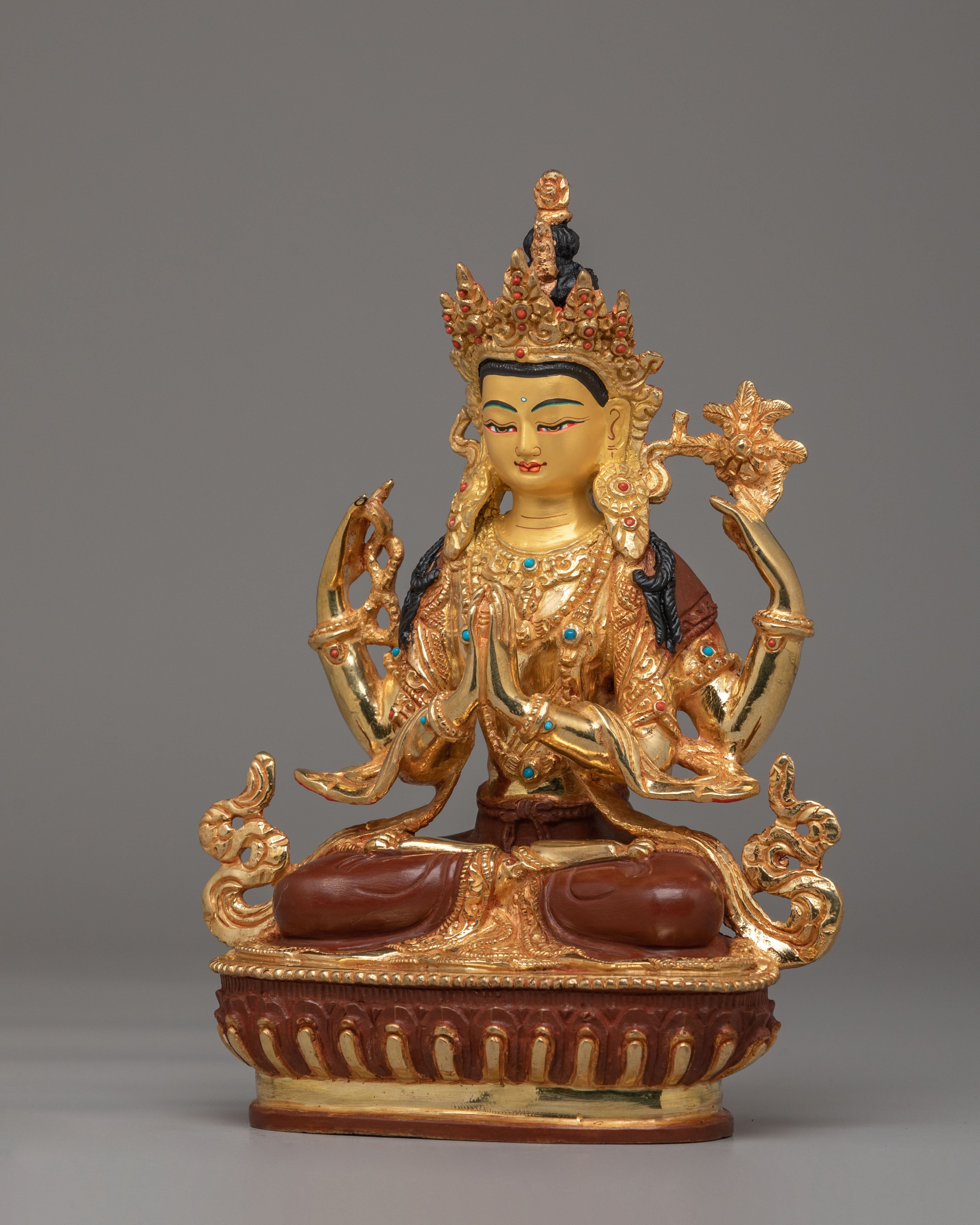Ceremonial Chenrezig Shrine Sculpture | Tibetan Avalokiteshvara Deity