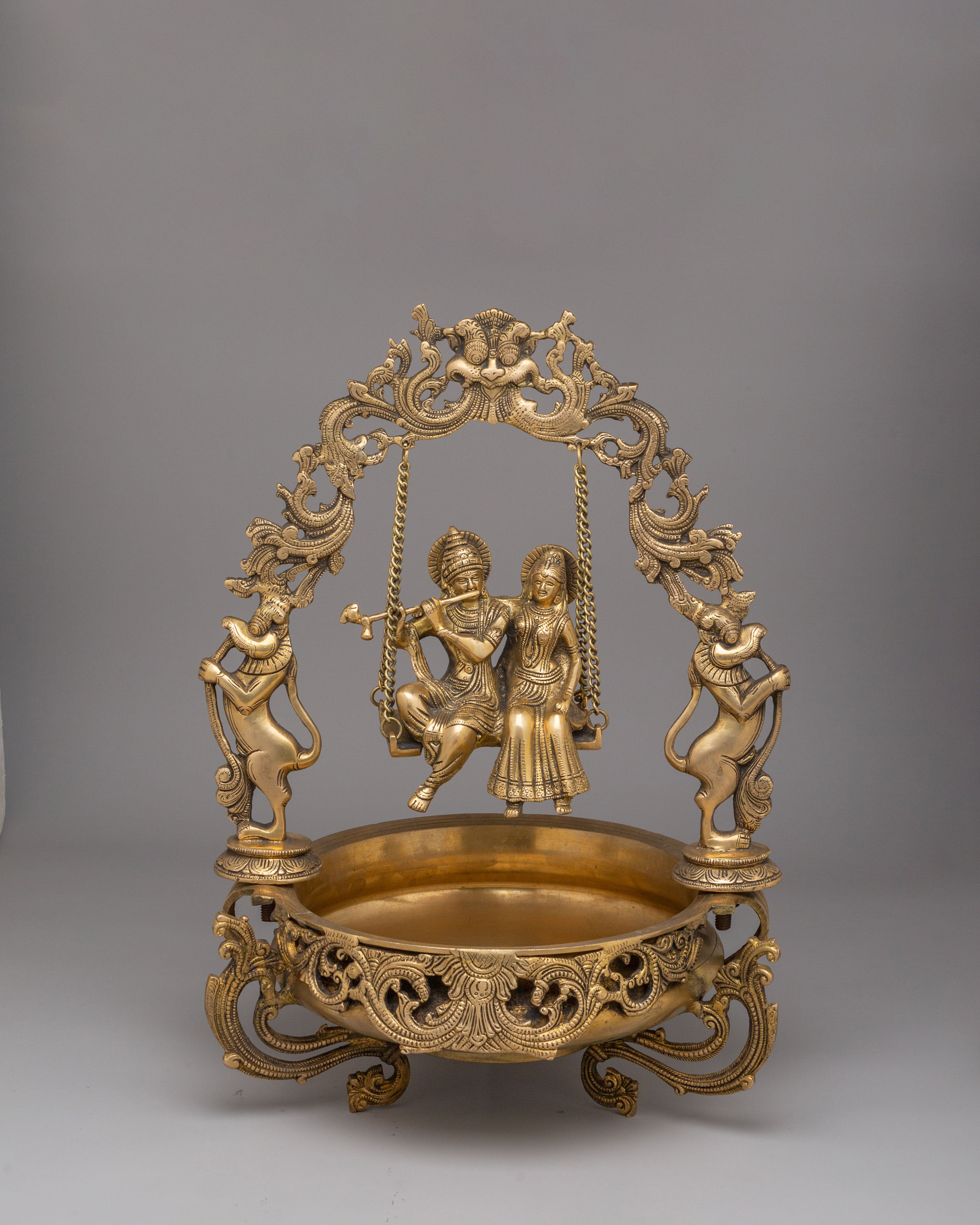 Radha Krishna Jhoola Urli | Decorative Brass Swing Url Bowl