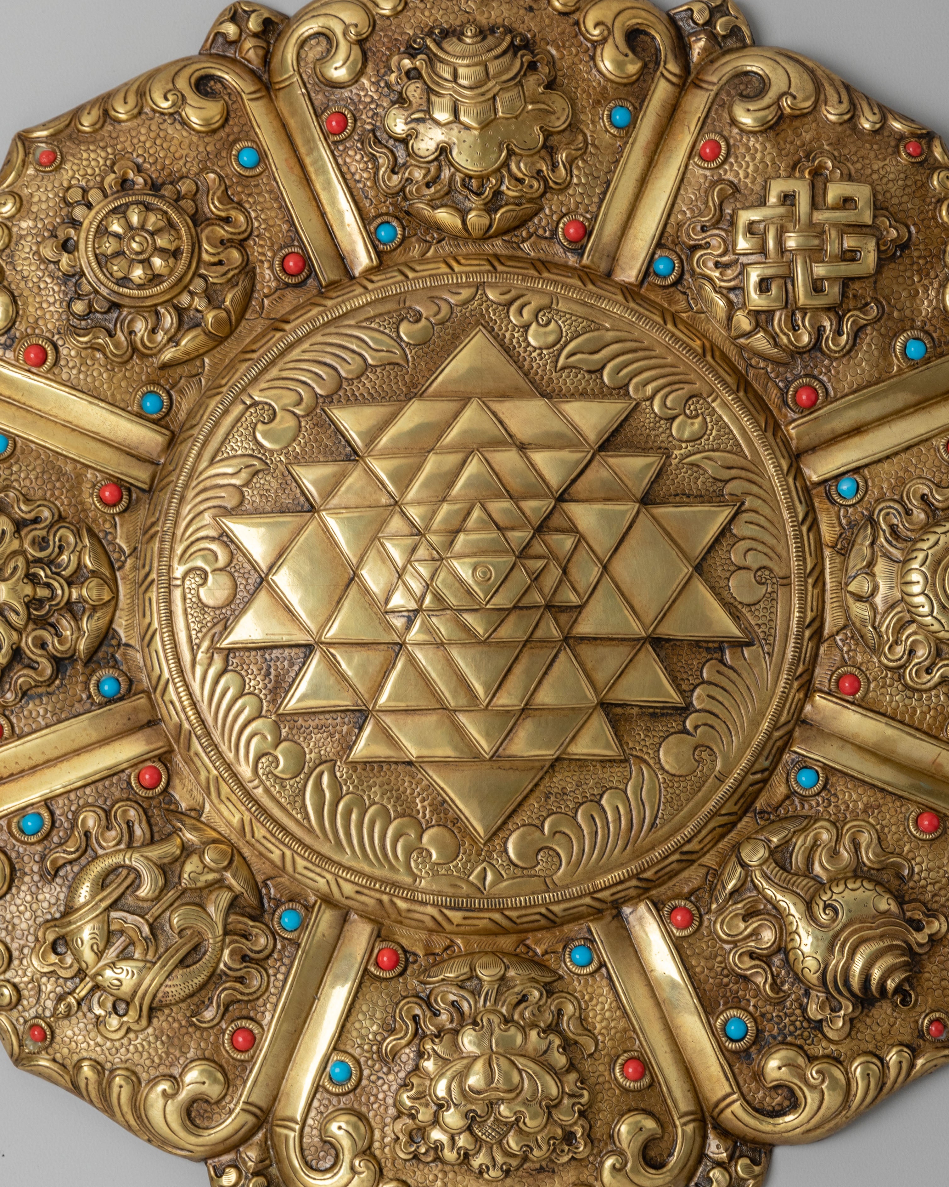 Tibetan Wall Hanging with Sri Yantra | Brass Spiritual Decor