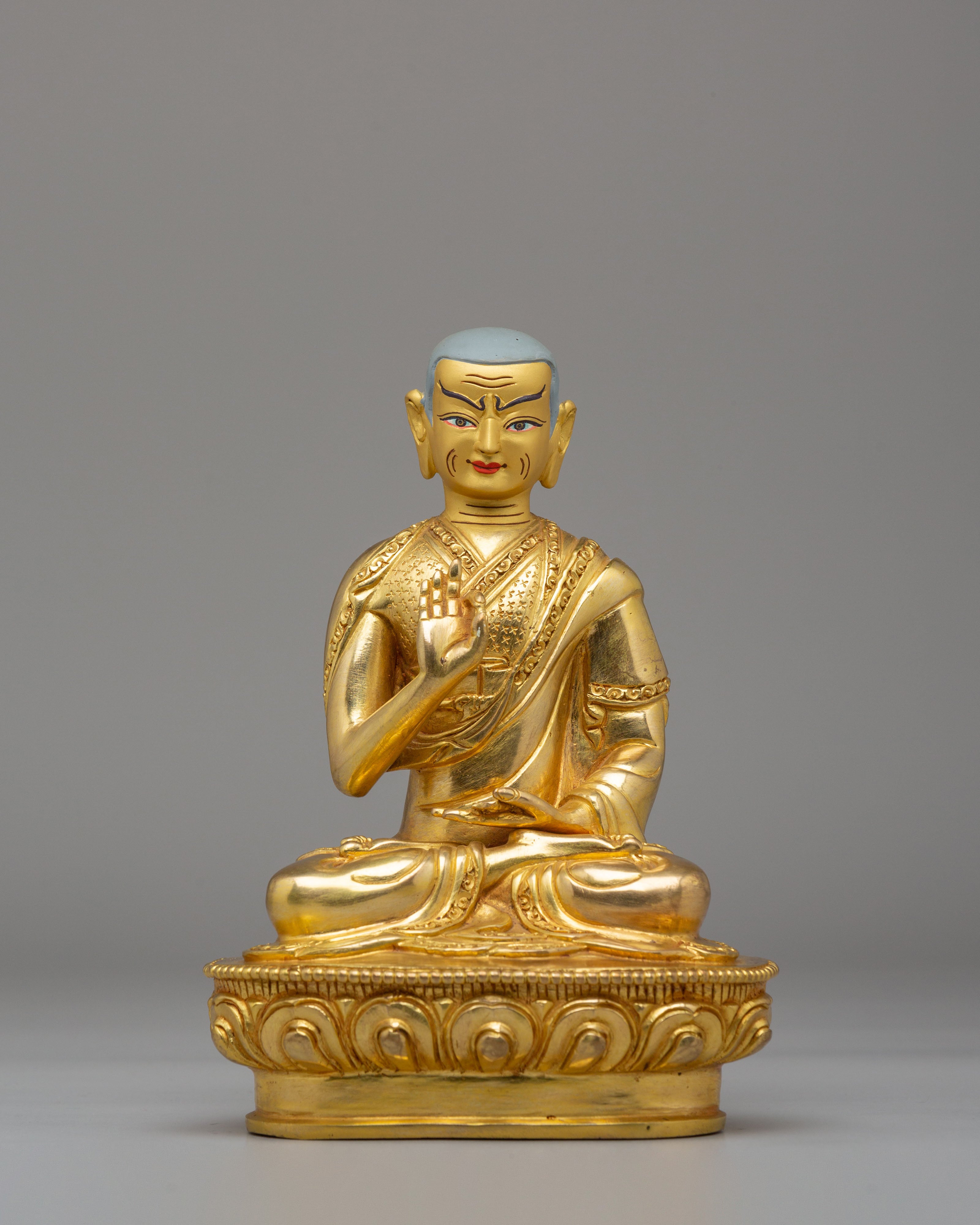 Buddhist Lama Tsongkhapa Set Statue | 24K Gold Plated Buddhist Sculpture