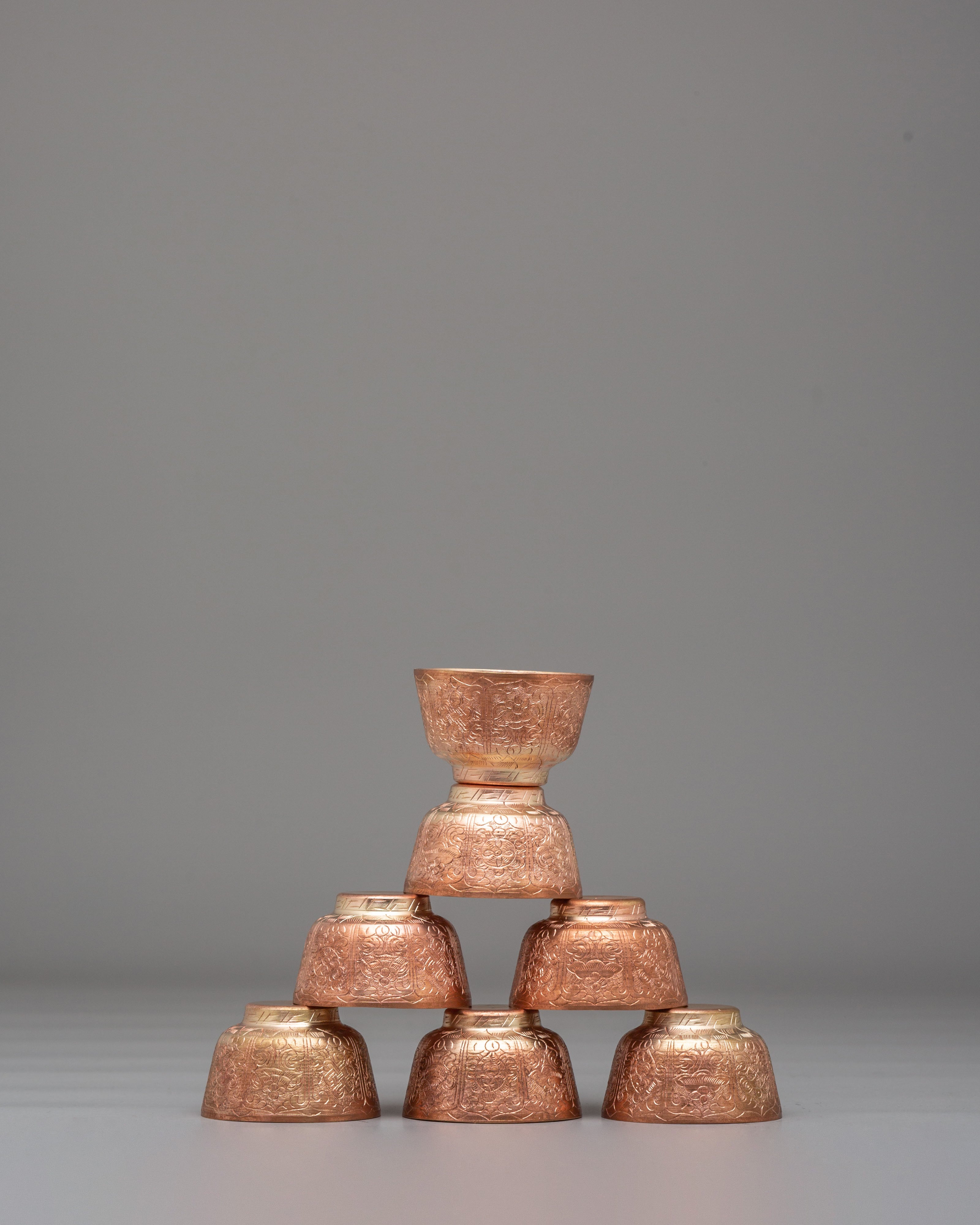 Traditional Tibetan Offering Bowl Set | Copper Bowls for Meditation & Spiritual Rituals