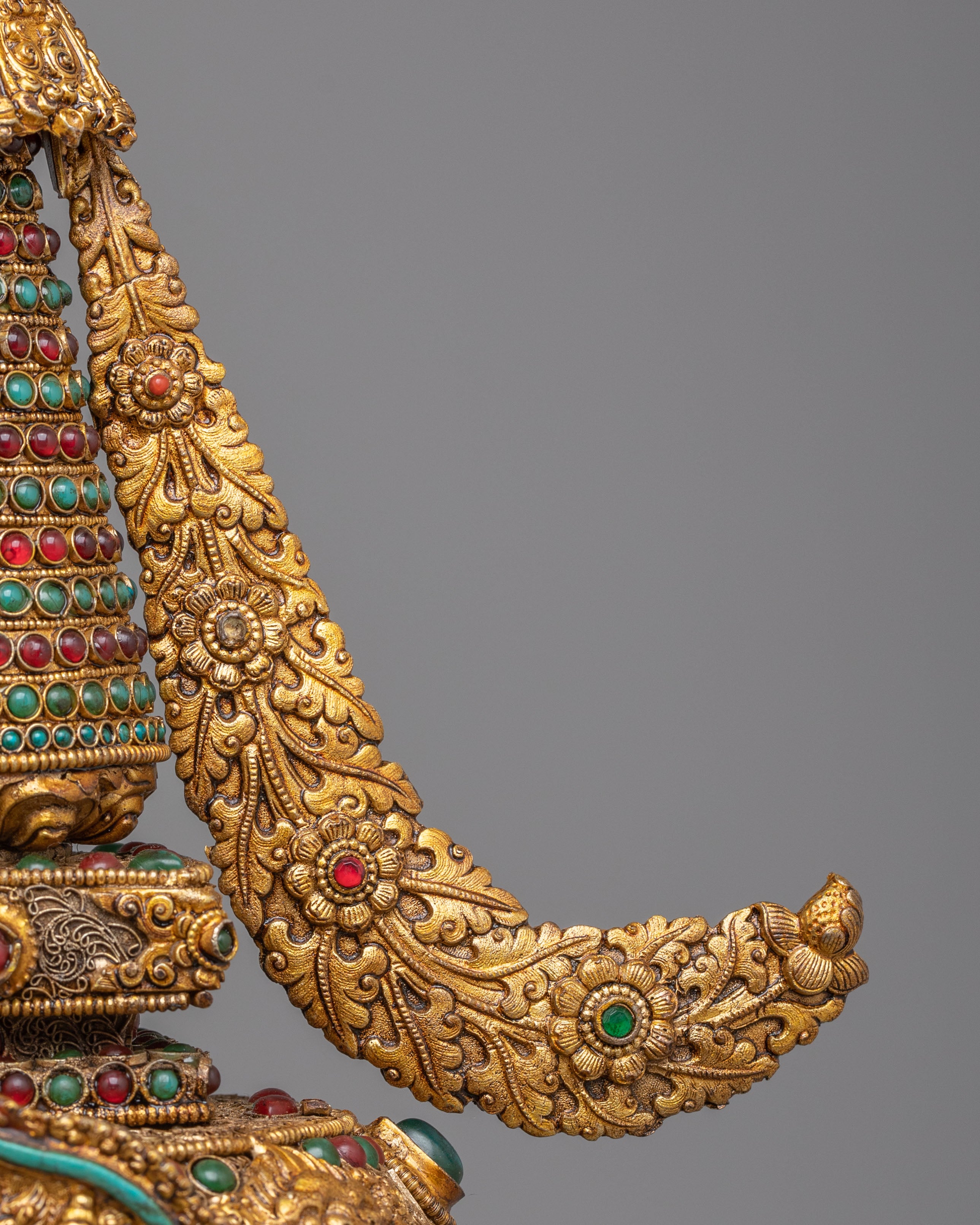 Gold-Plated Enlightenment Chorten | Handmade Buddhist Altar Decor