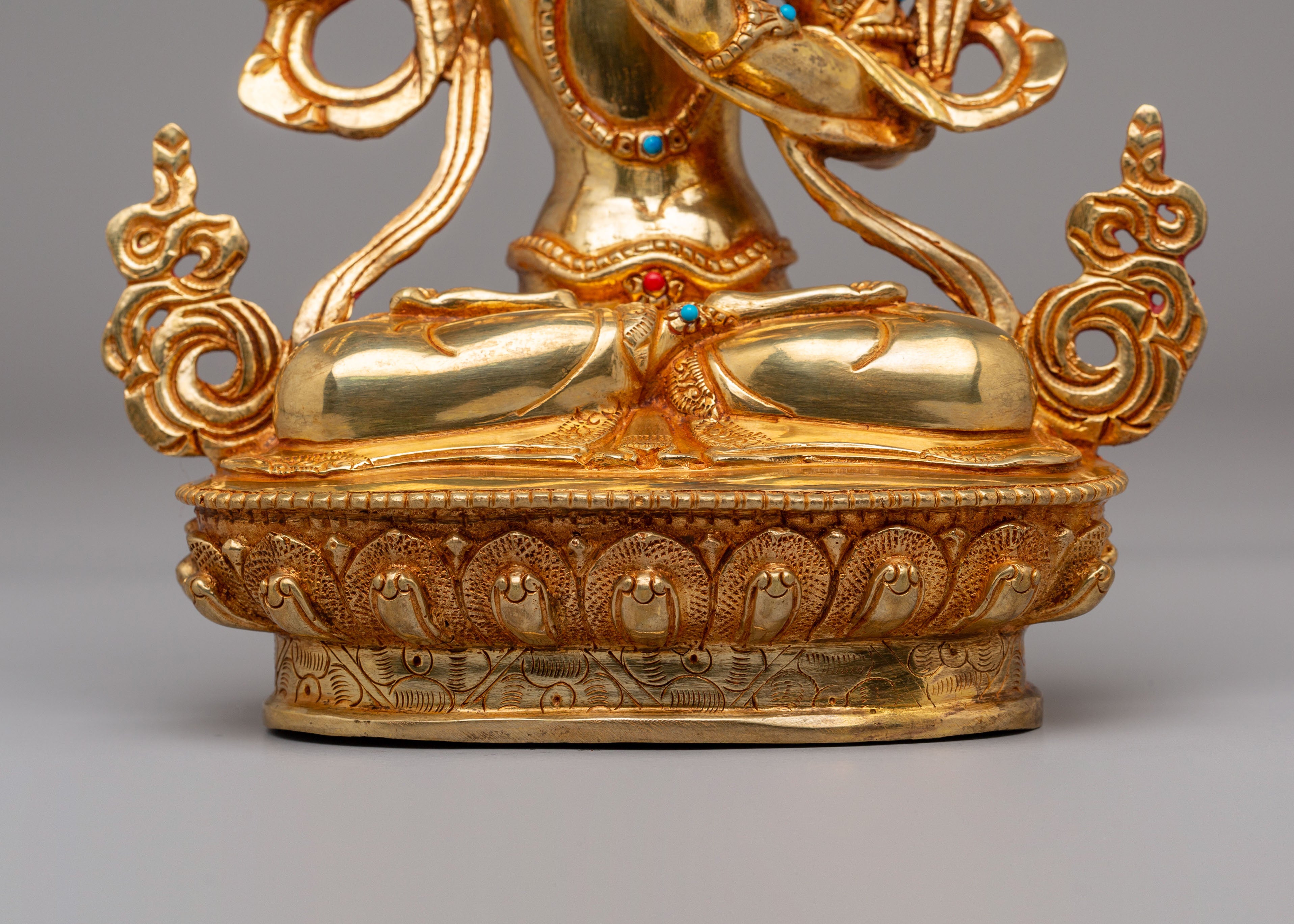 Handmade Wisdom Manjushri Statue | 24K Gold Plated Tibetan Buddhist Sculpture
