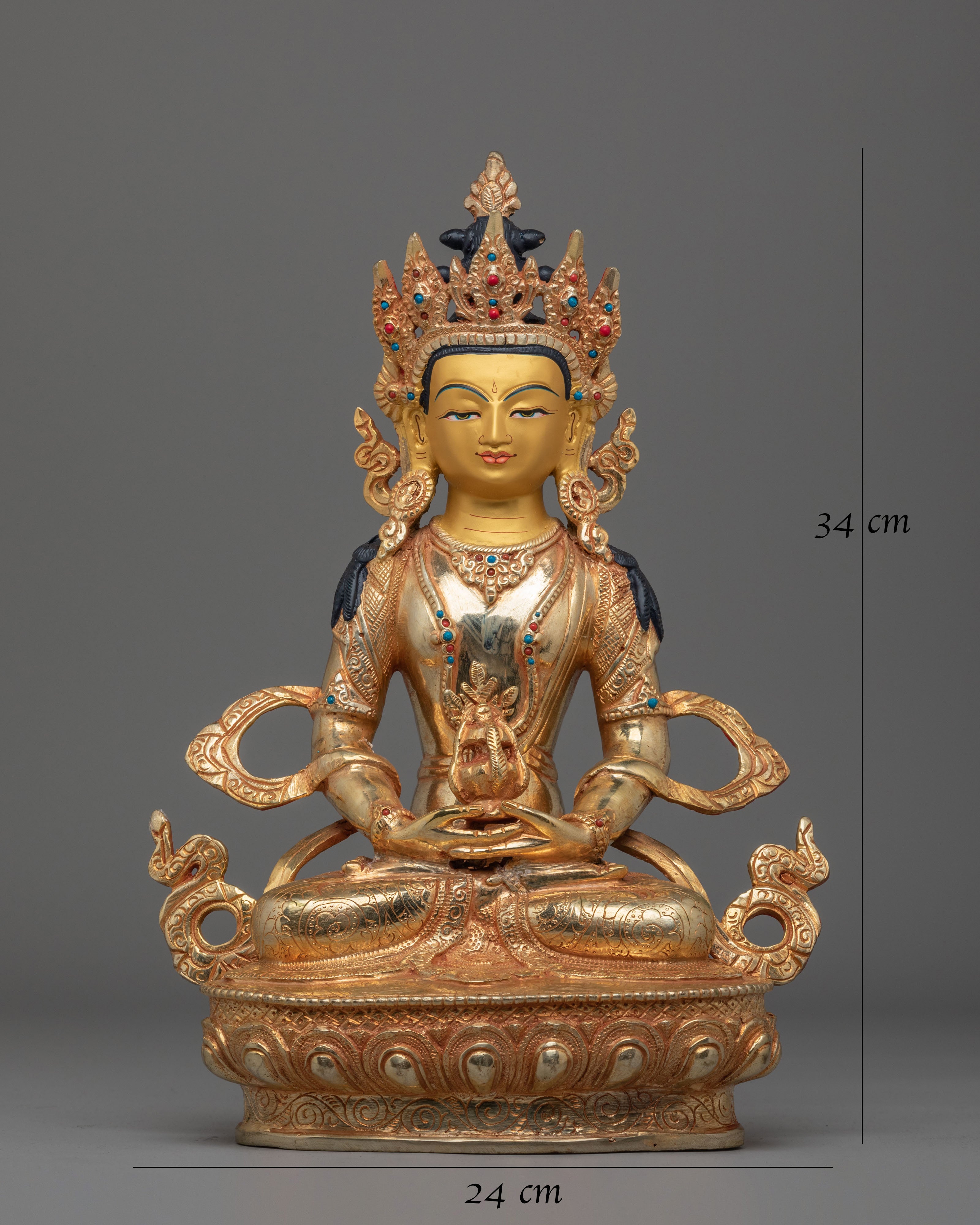 Traditional Amitayus Sculpture | 24K Mercury Gold Plated Copper Statue
